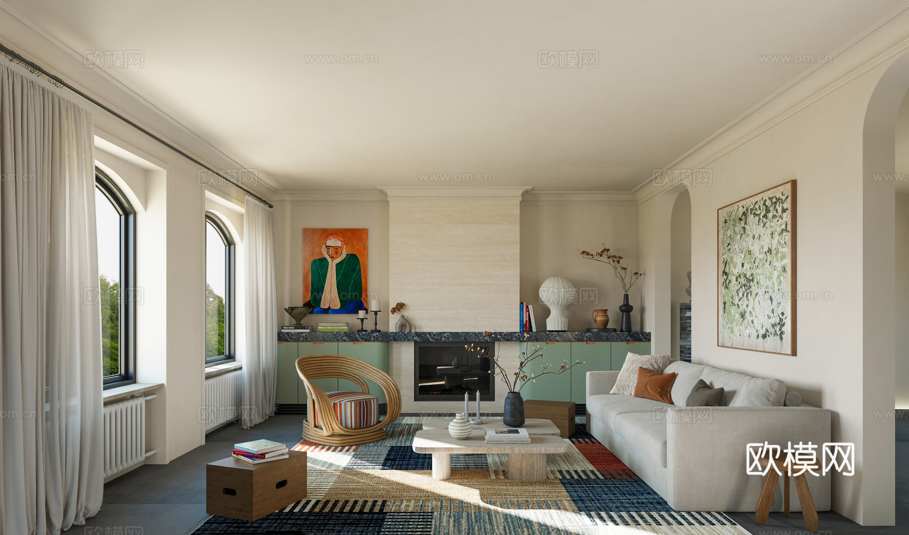 现代客厅3d模型下载