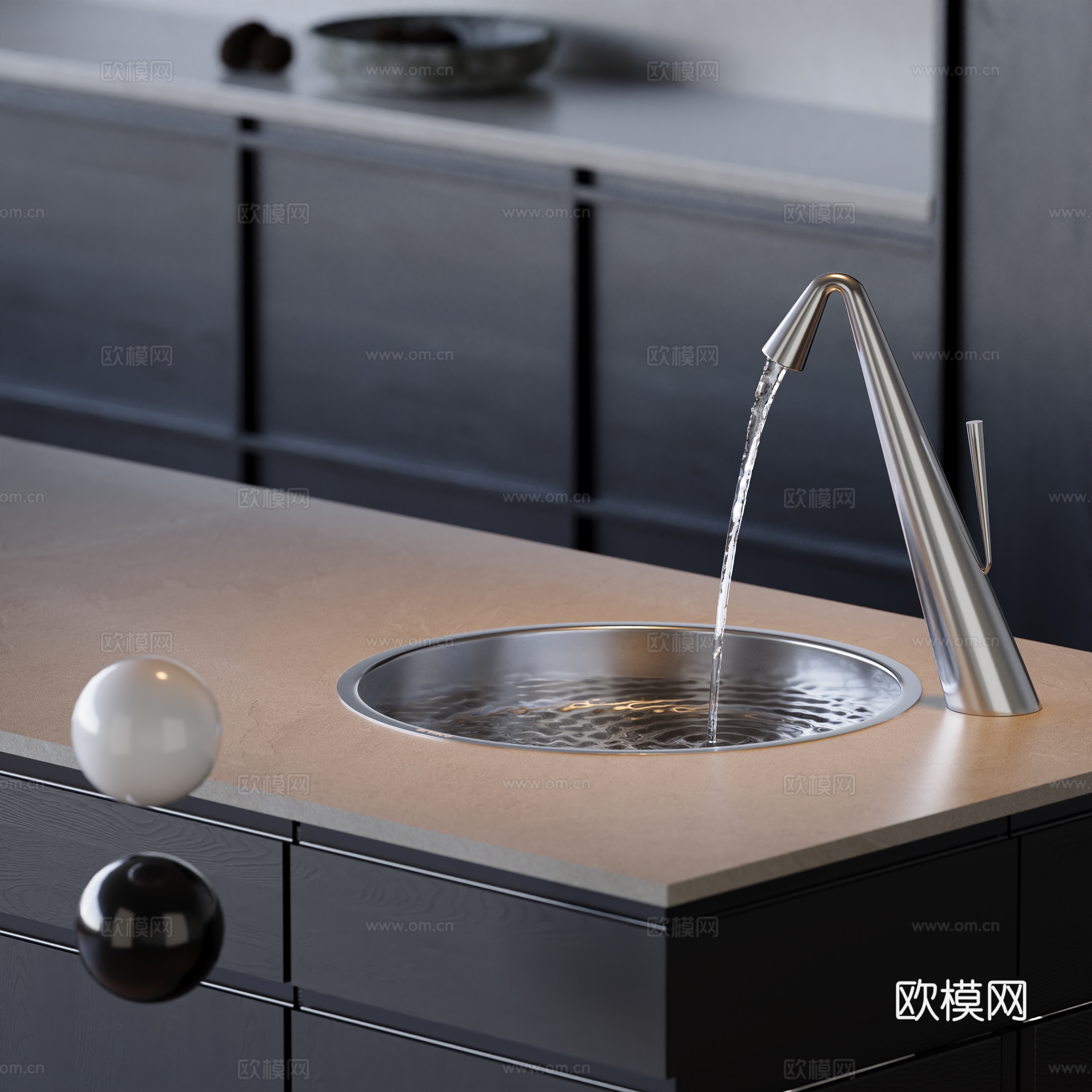 现代艺术龙头水盆3d模型下载（渲染图3）