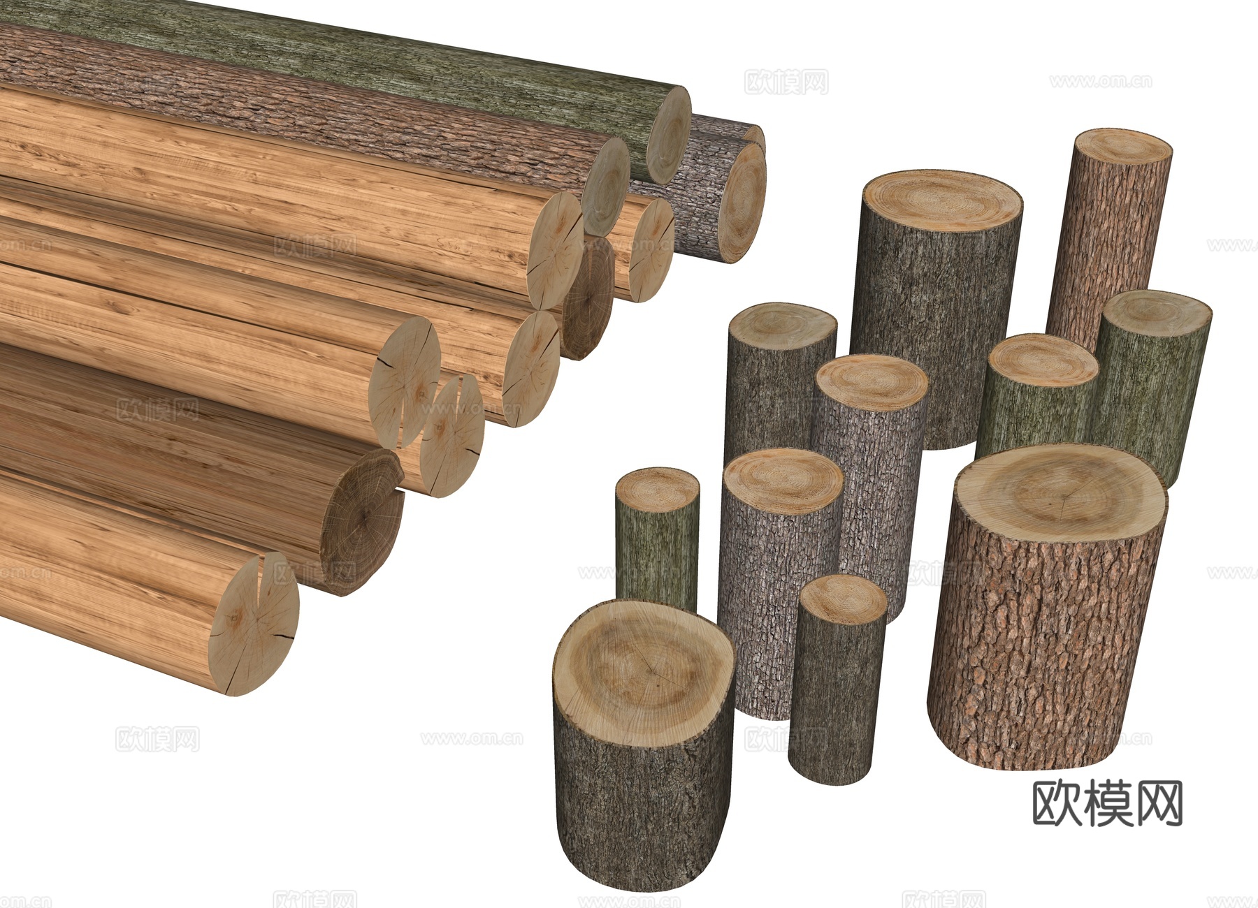 现代枯木 树段 树墩子 树干 木桩 木头墩子 树墩su模型