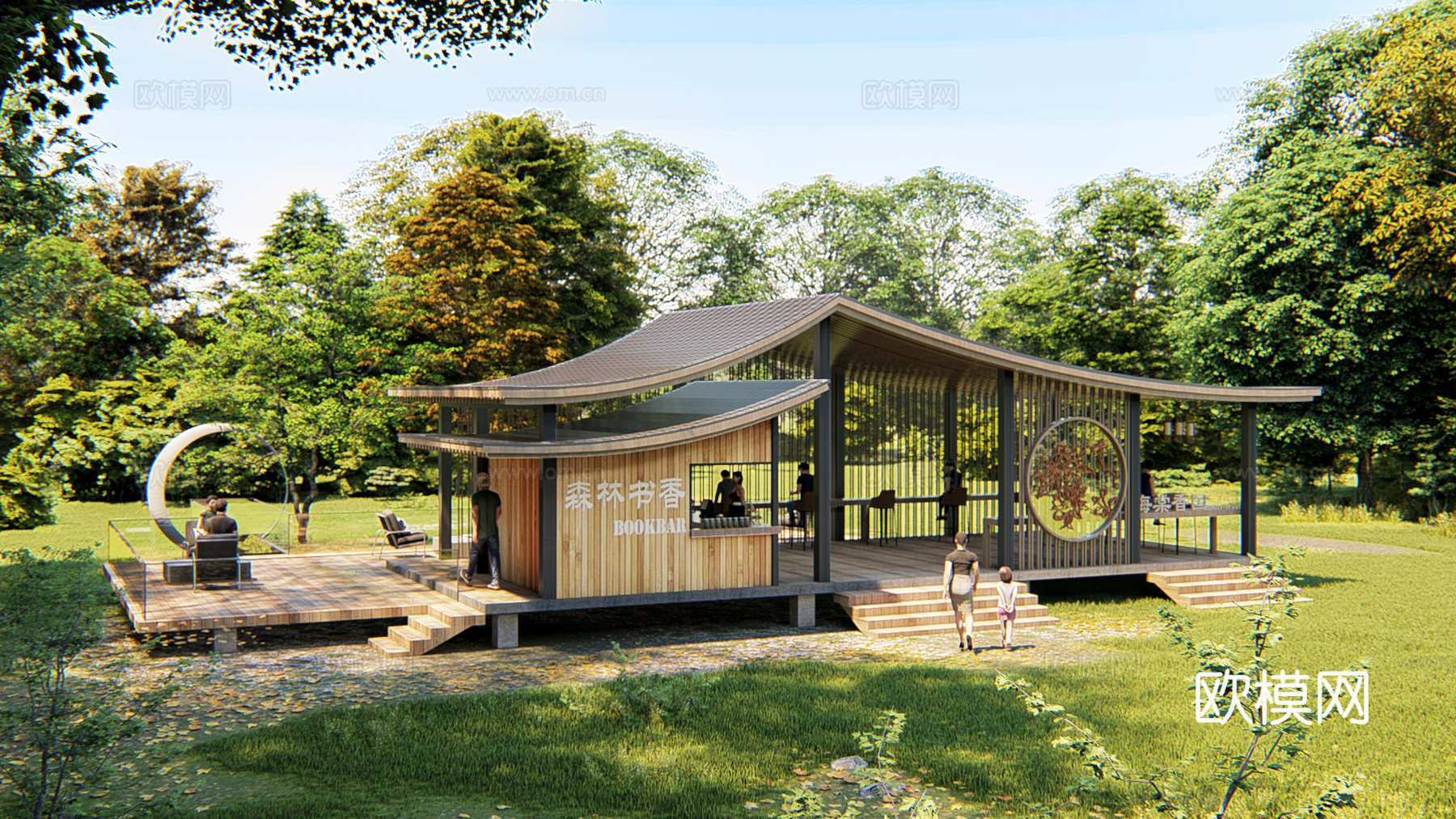 田园风乡村驿站 景观构筑物 观景平台 咖啡厅su模型下载（渲染图1）