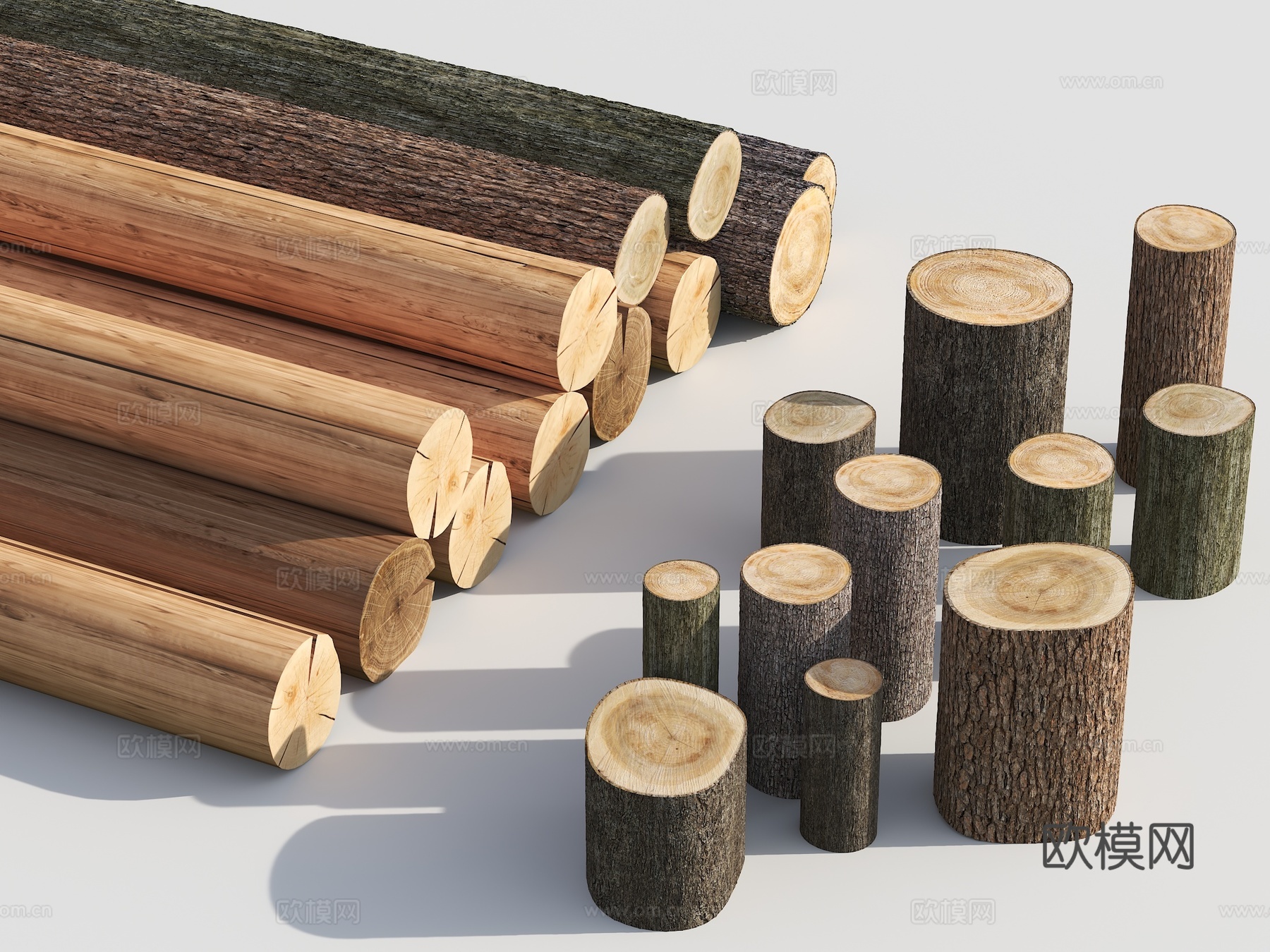 现代枯木 树段 树墩子 树干 木桩 木头墩子 树墩su模型