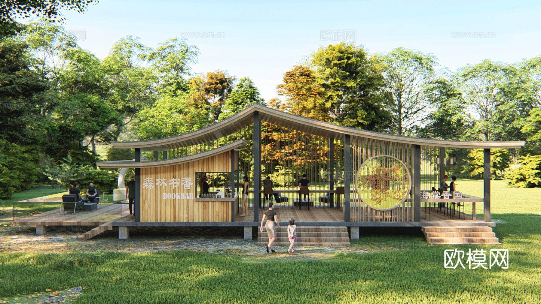 田园风乡村驿站 景观构筑物 观景平台 咖啡厅su模型下载（渲染图2）