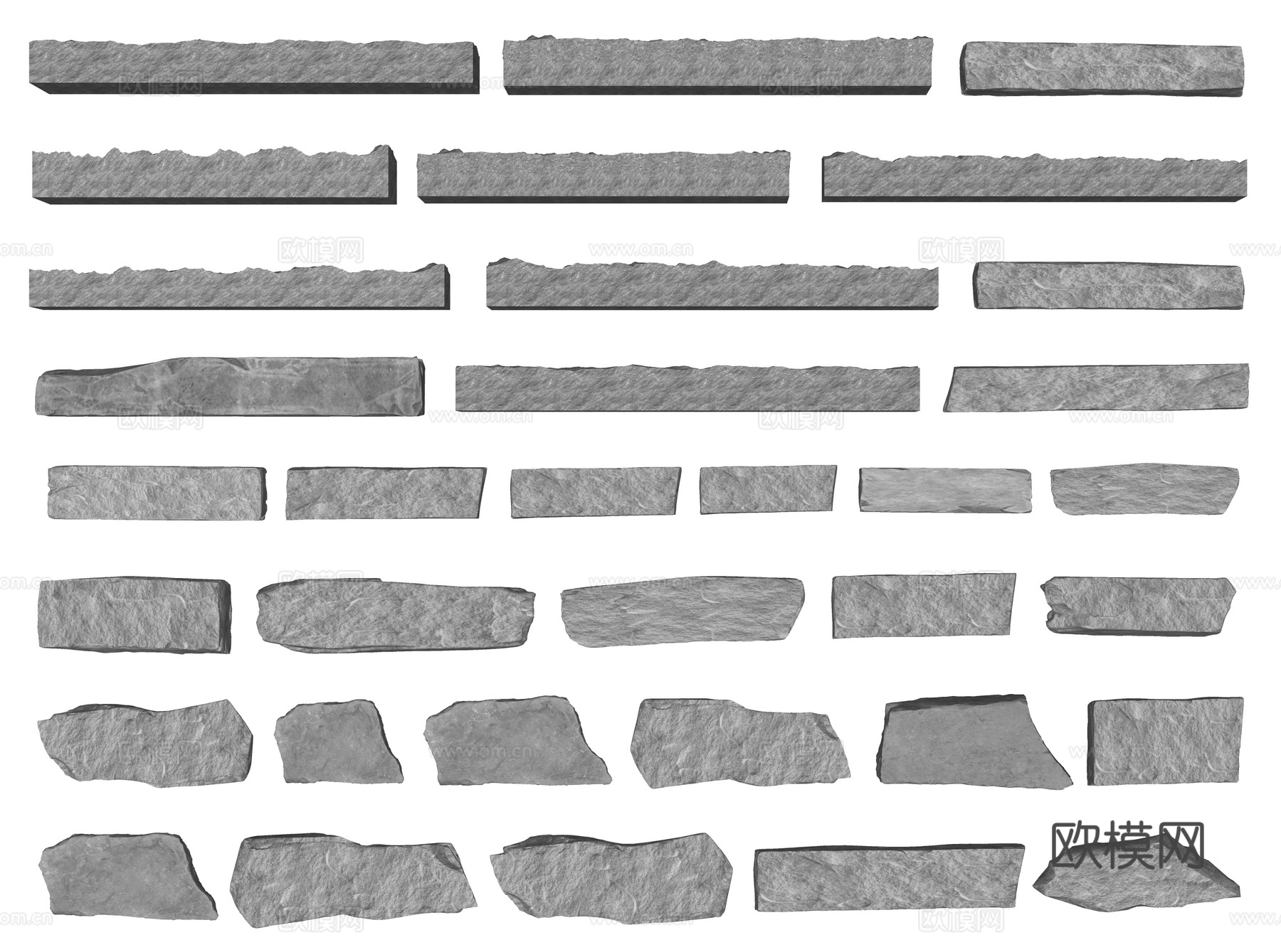 新中式条石 枕石 置石 块石 景石 景观石 景观条石自然条石su模型