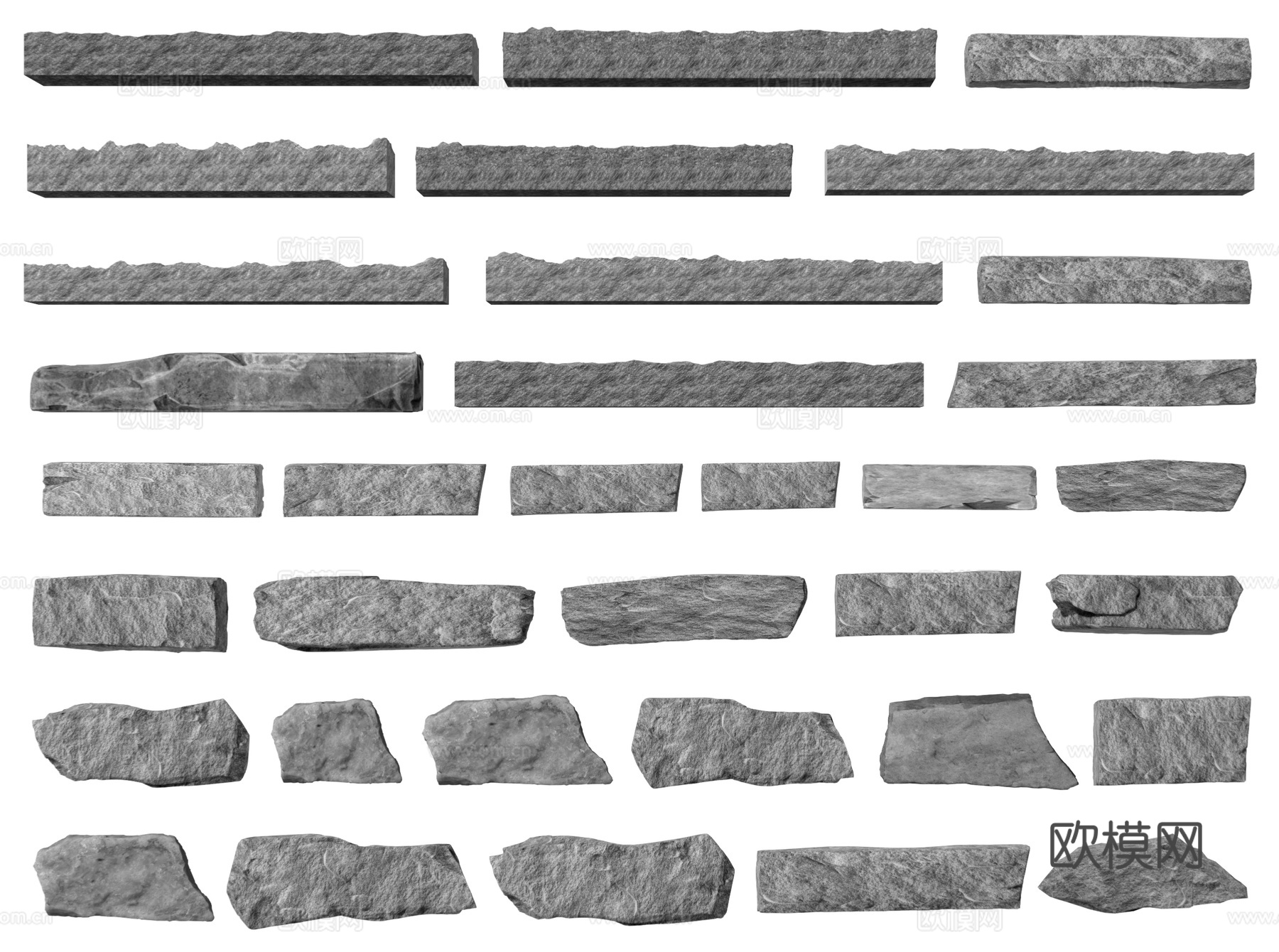 新中式条石 枕石 置石 块石 景石 景观石 景观条石自然条石su模型