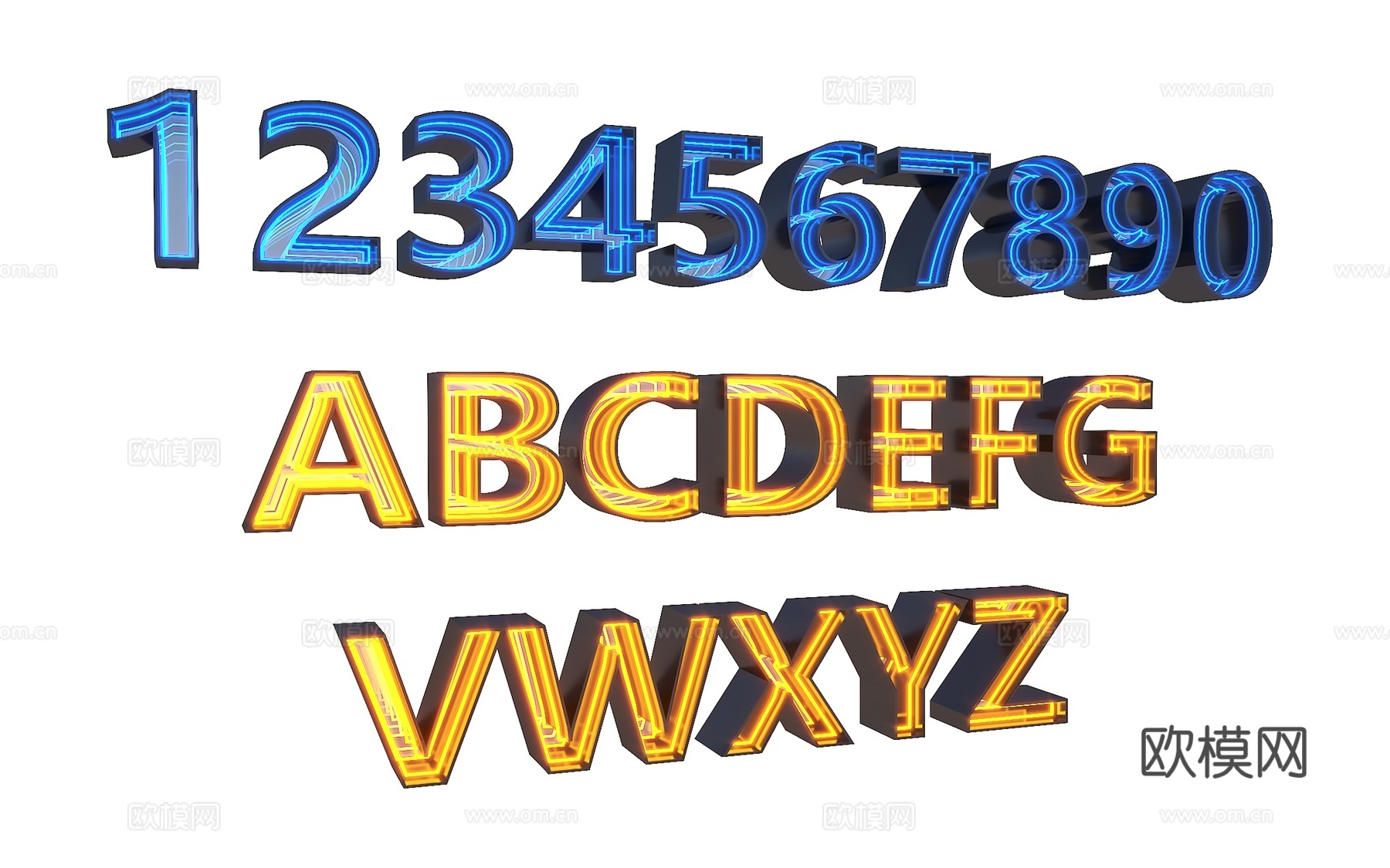 现代字母标识 深渊镜 字母深渊镜 不锈钢霓虹灯 不锈钢英文字3d模型