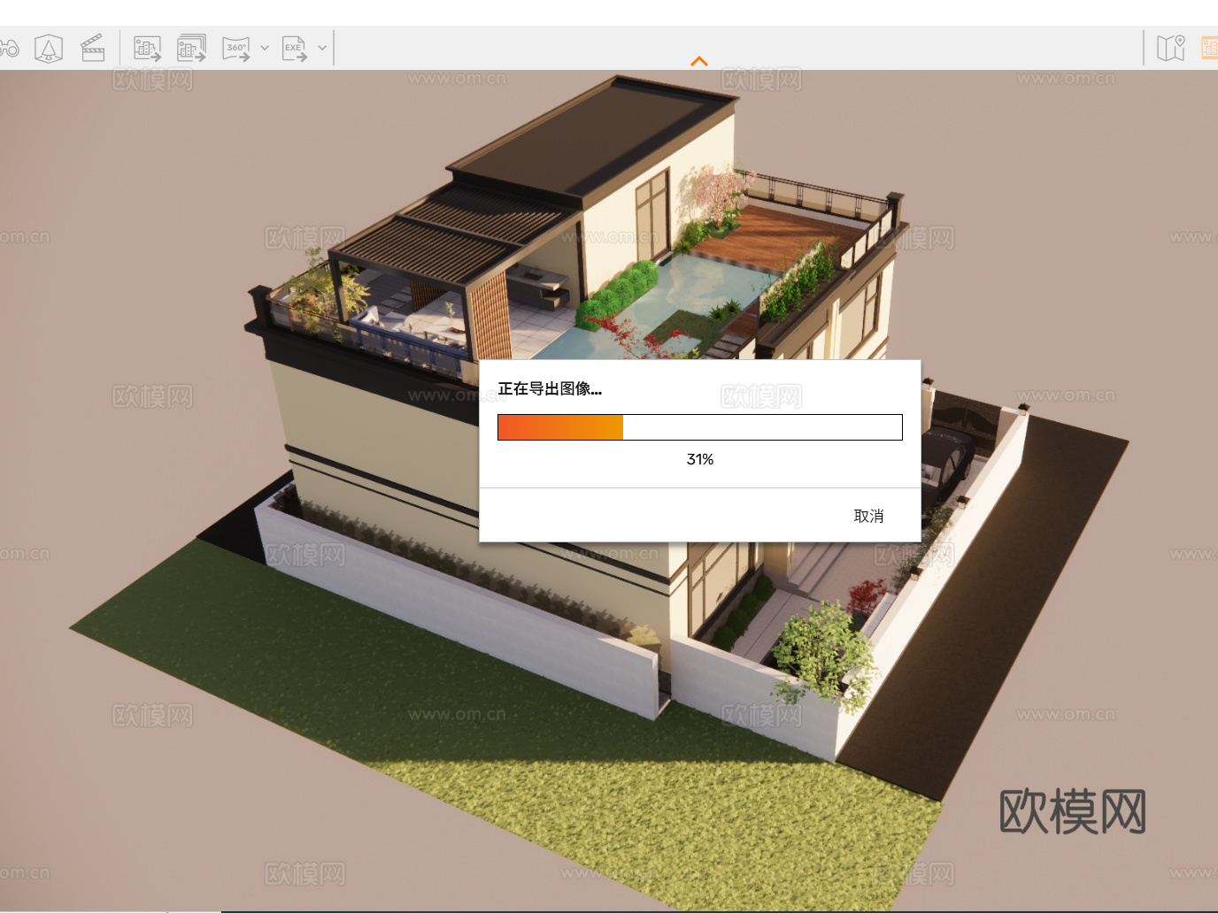 新中式独栋别墅庭院花园景观屋顶花园su模型