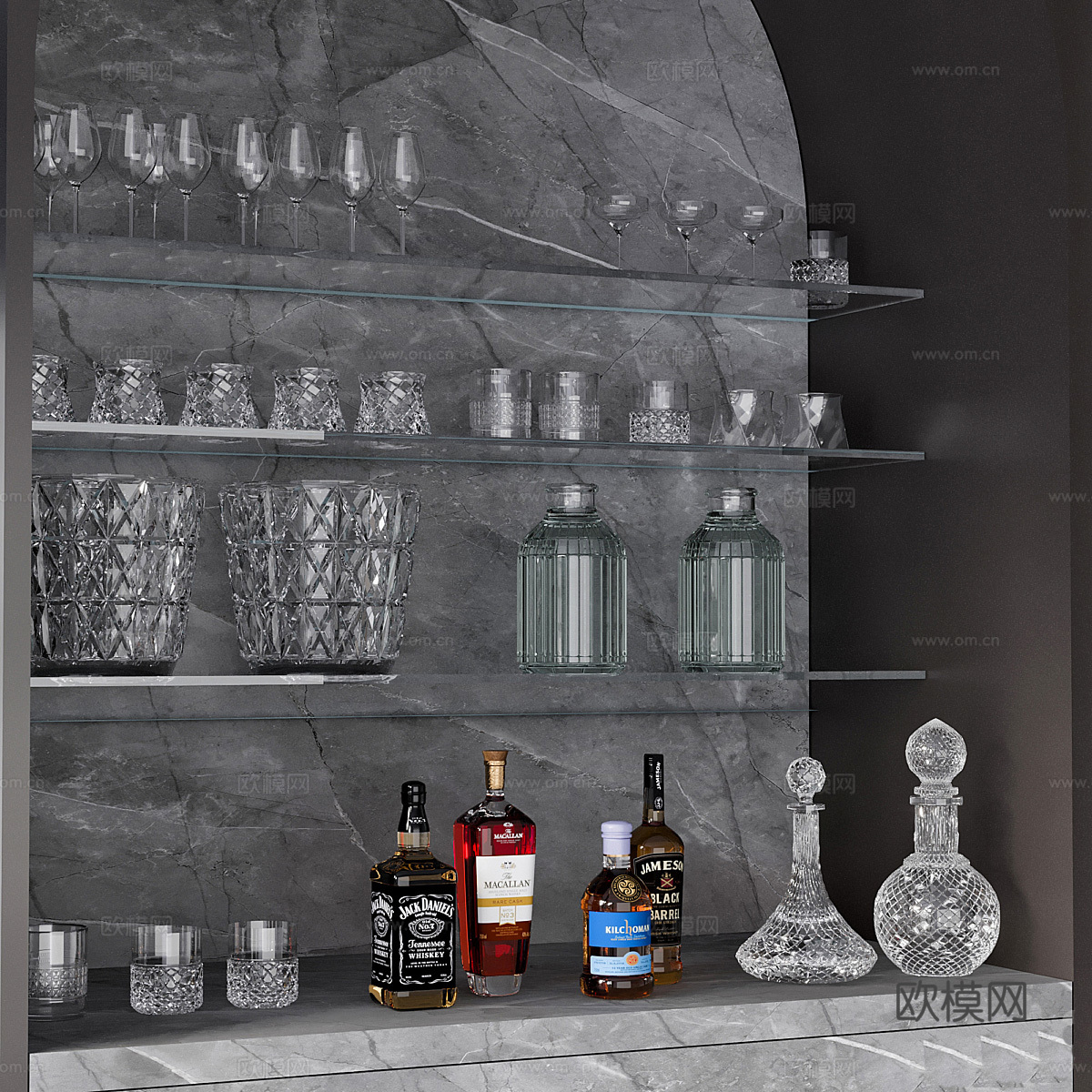 新中式轻奢酒柜3d模型