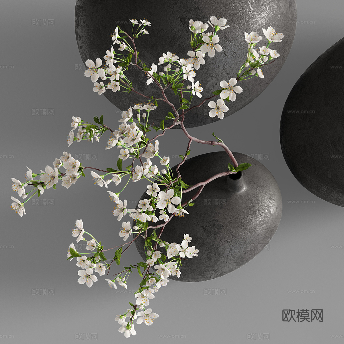 新中式樱花盆景3d模型