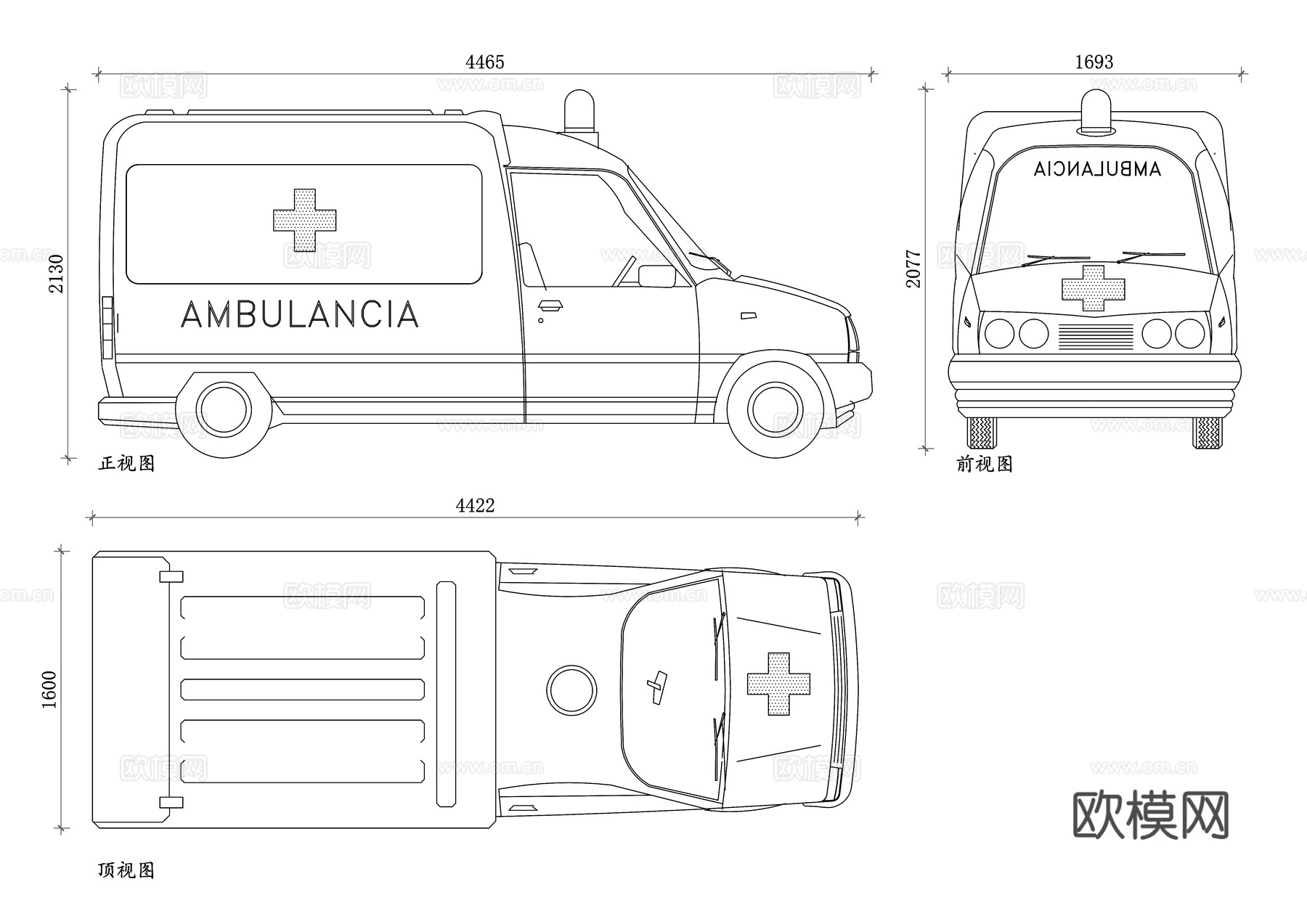 救护车 救援车 急救车 医疗车 紧急救援车cad施工图下载