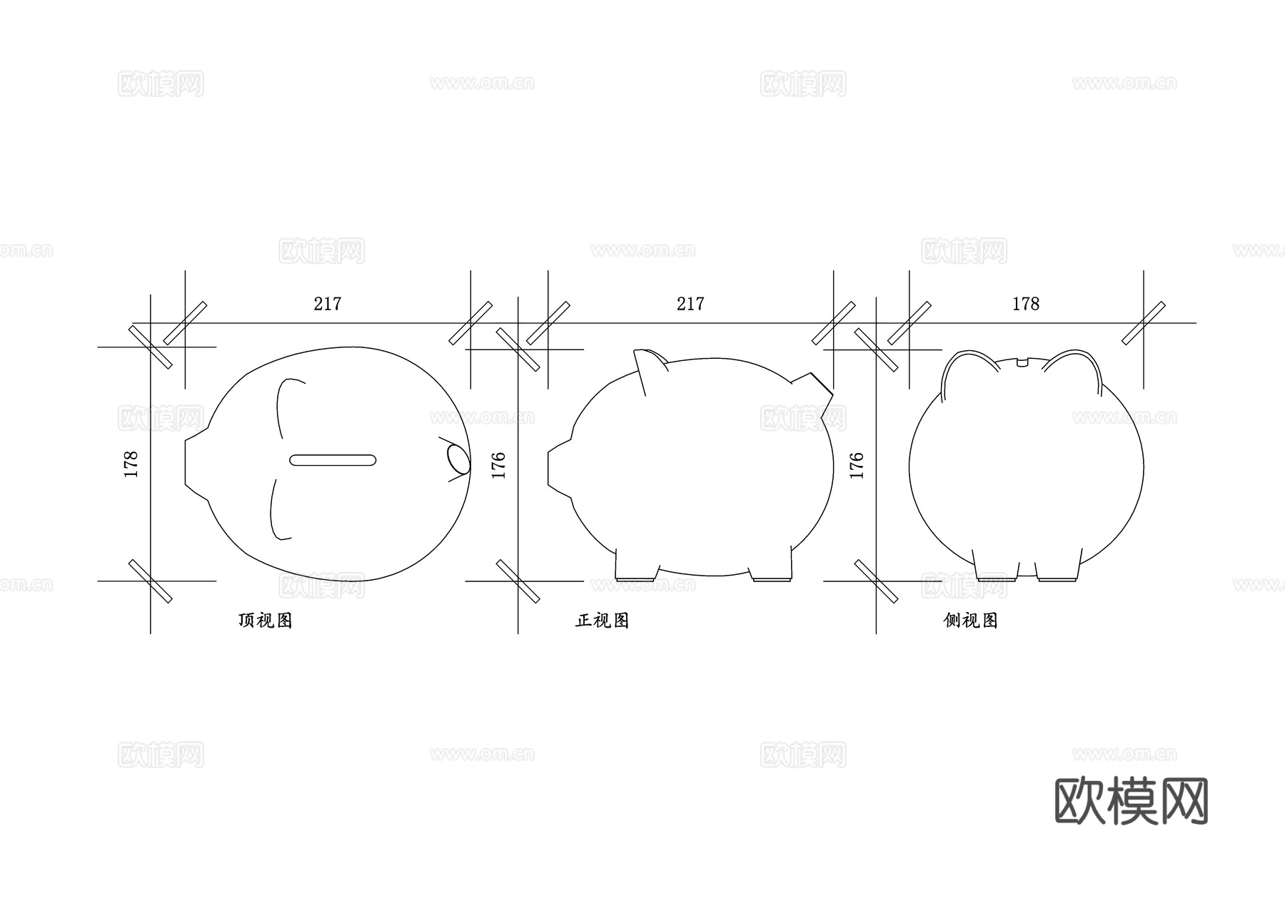 存钱罐 猪型储蓄罐 储蓄小猪 财富猪 陶瓷存钱罐cad施工图