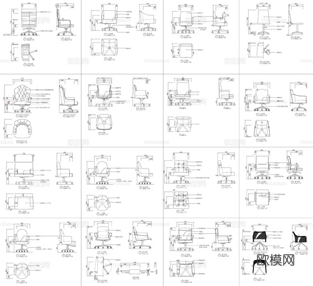 95組現(xiàn)代辦公椅三視圖cad施工圖下載(渲染圖3)