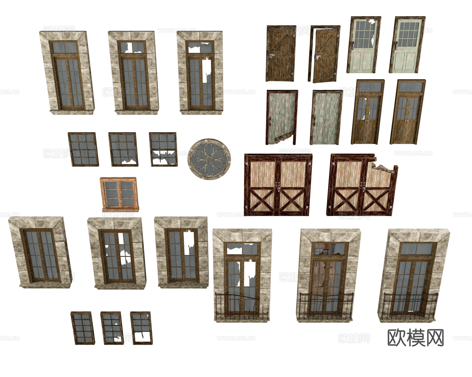 窗户 玻璃门 破碎门 破碎窗户3d模型