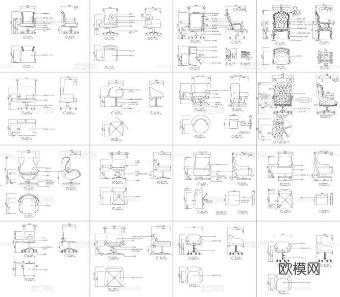 95組現(xiàn)代辦公椅三視圖cad施工圖下載(渲染圖7)