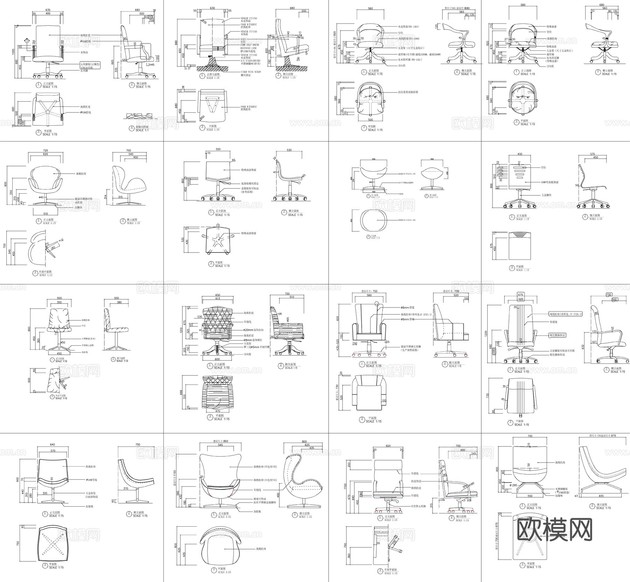 95組現(xiàn)代辦公椅三視圖cad施工圖下載(渲染圖6)