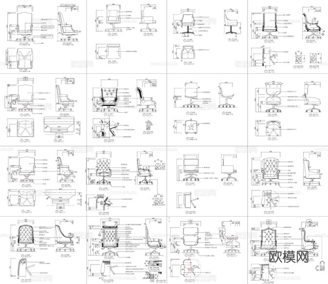 95組現(xiàn)代辦公椅三視圖cad施工圖下載(渲染圖5)