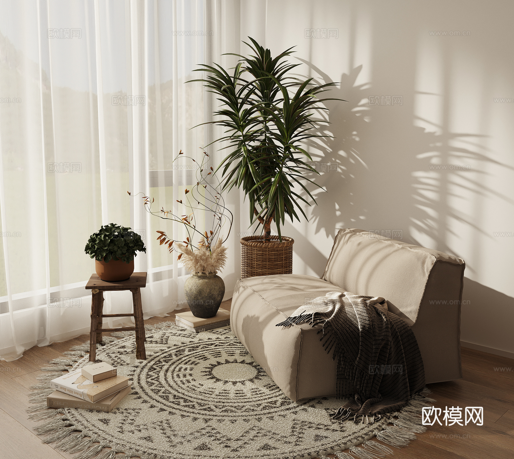 休闲椅懒人沙发单人沙发盆栽su模型下载（渲染图1）