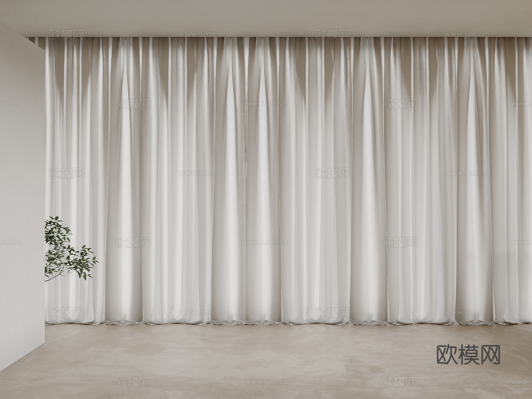 中古风窗帘3d模型下载（渲染图2）