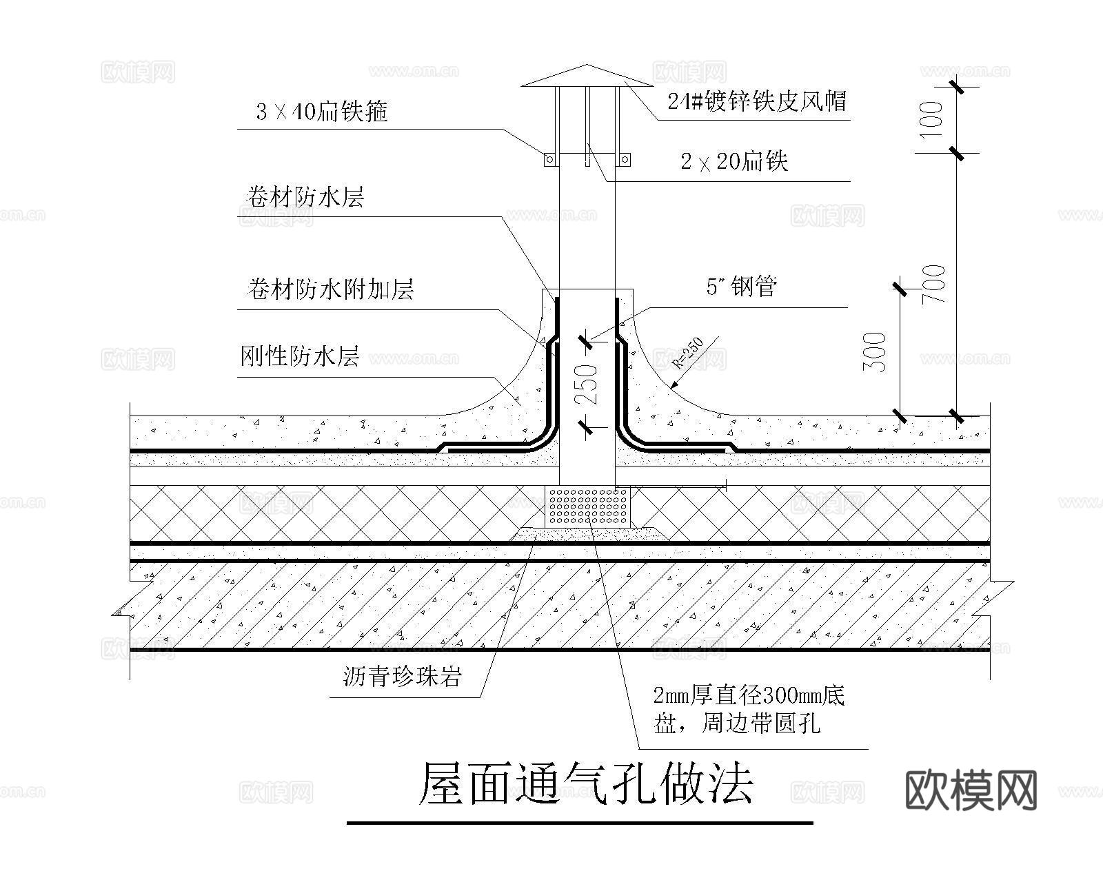 平屋面建筑构造cad施工图下载（渲染图2）