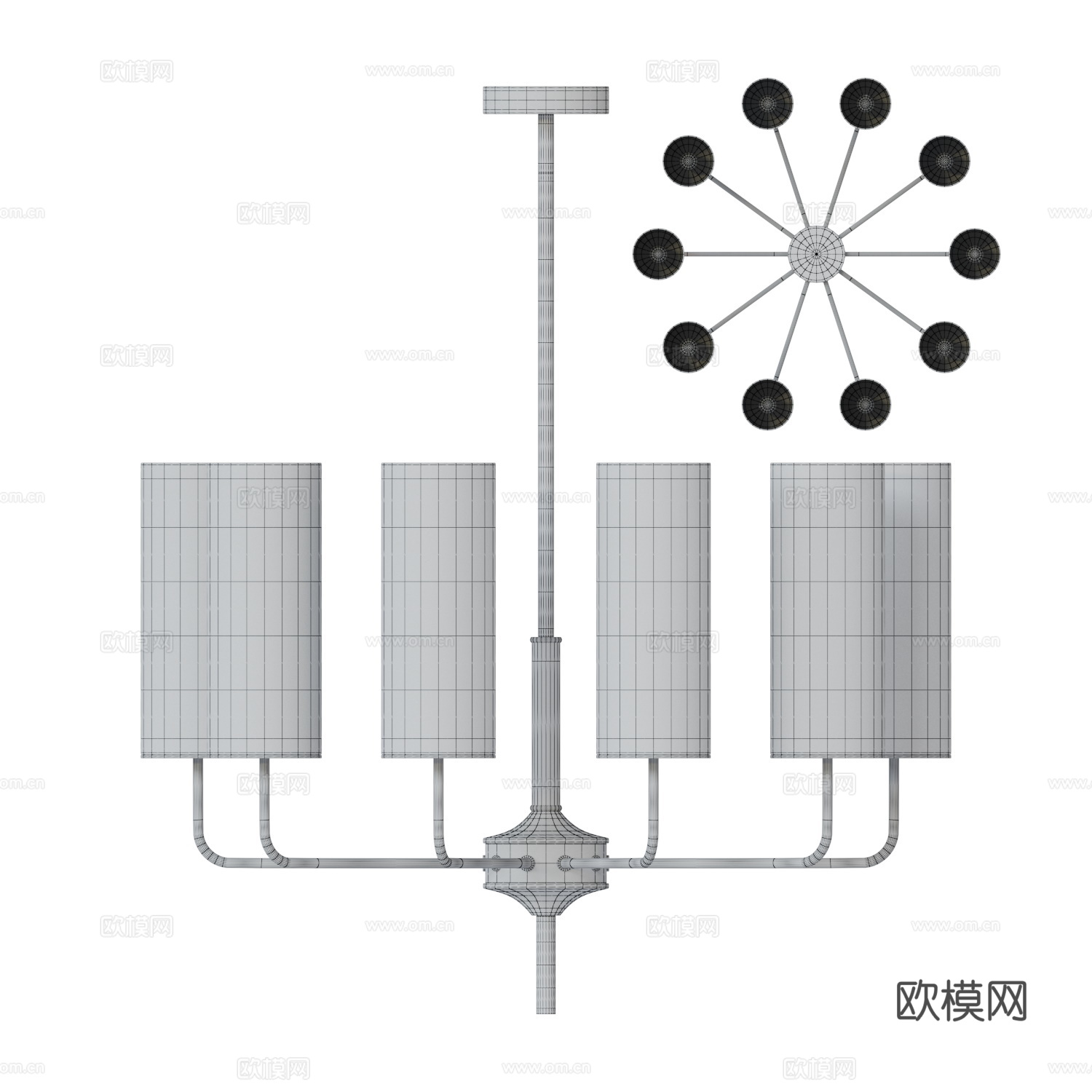 新中式轻奢玻璃吊灯3d模型