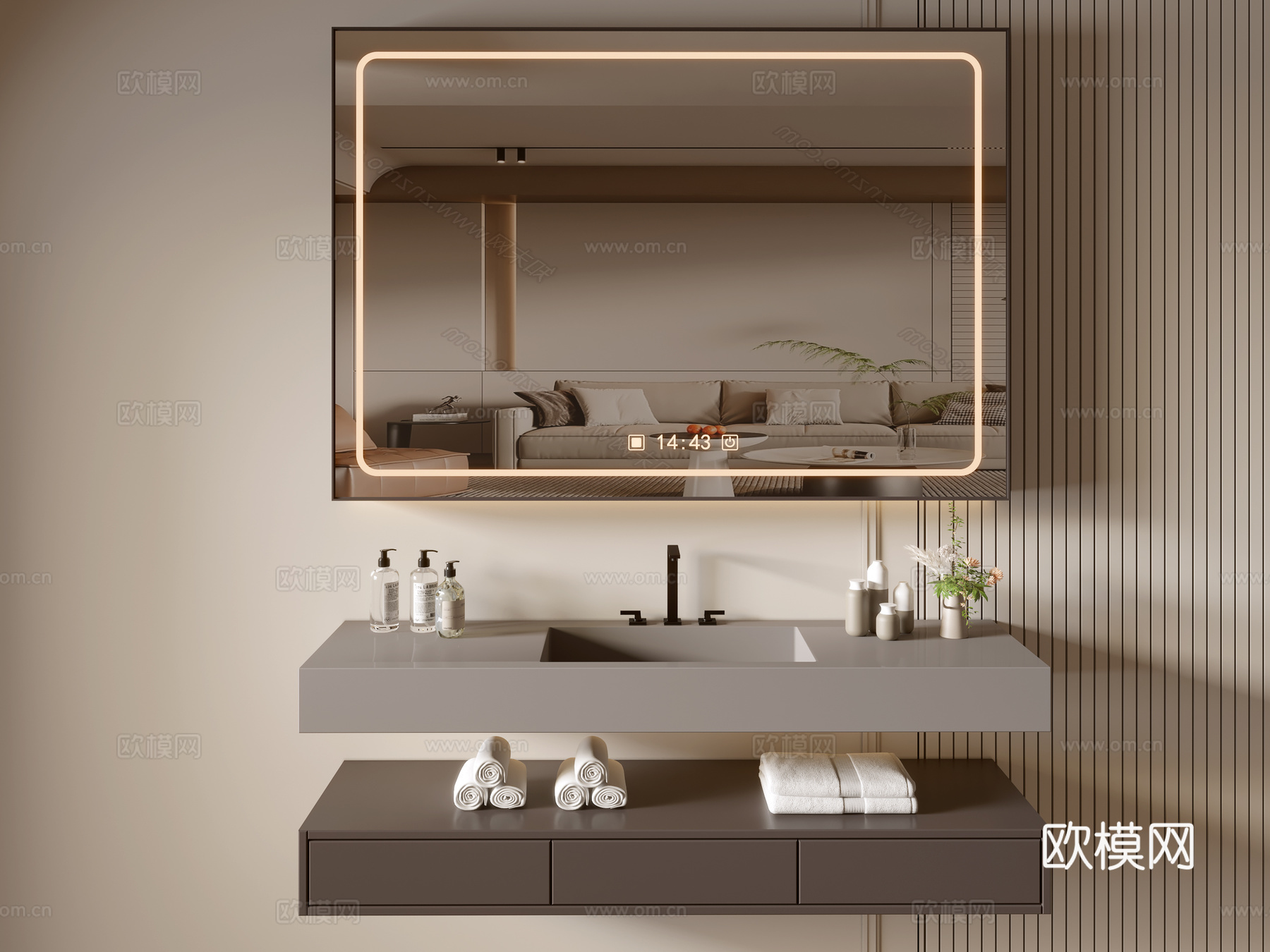 现代浴室柜 浴室台盆 浴室摆件 镜柜 洗手池3d模型下载