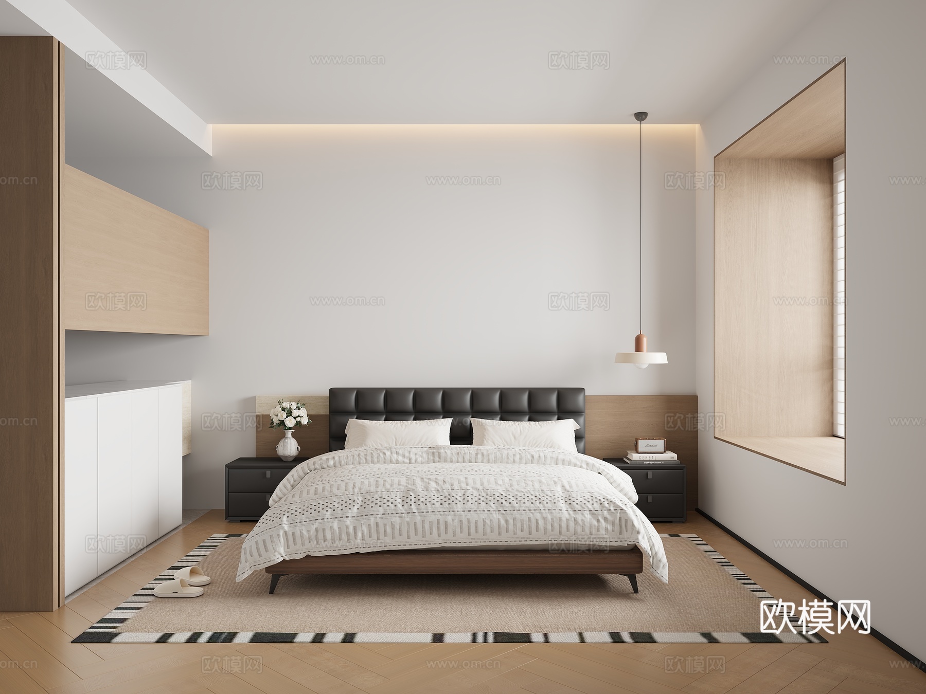 现代原木家居卧室3d模型