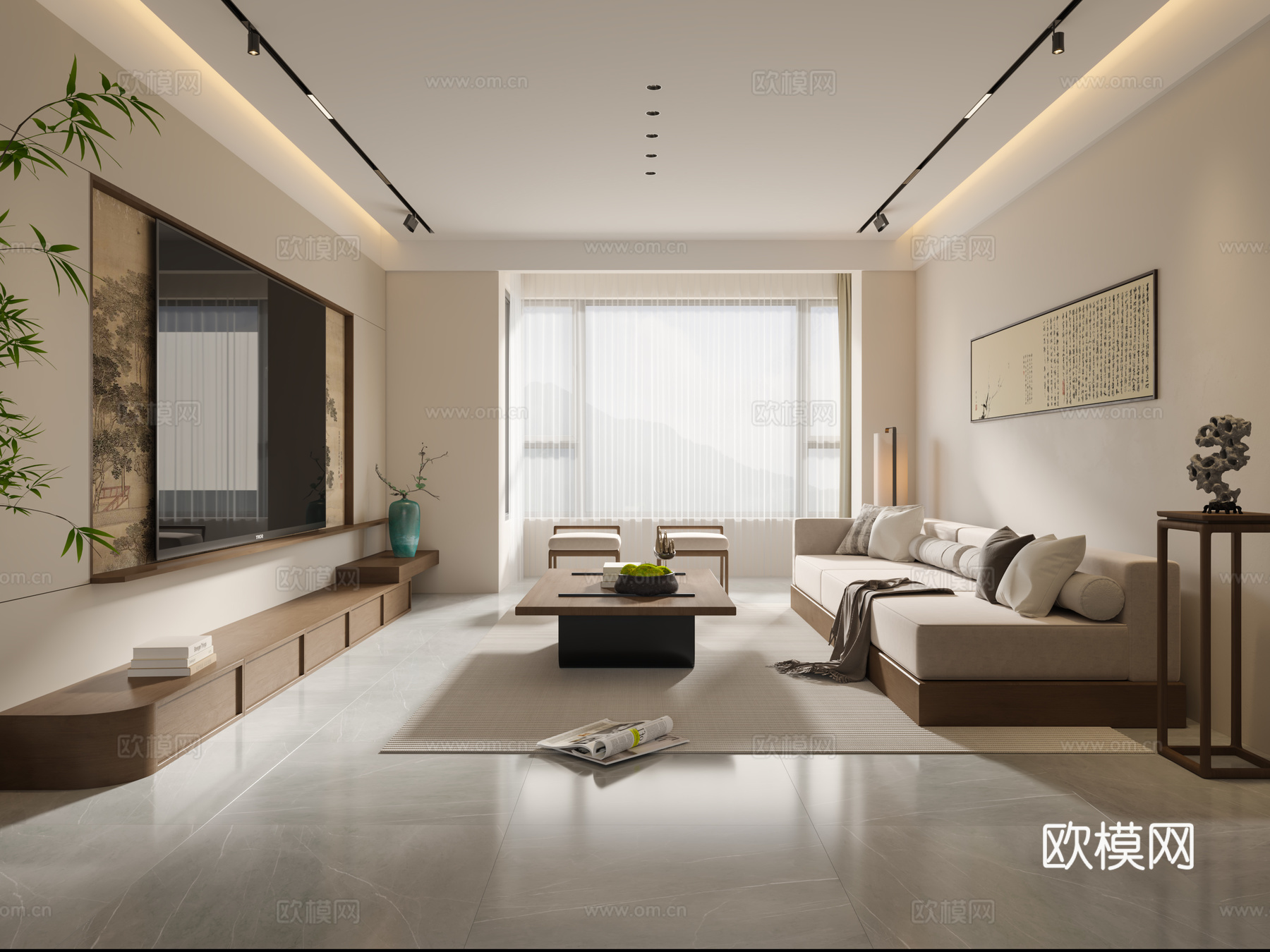 中式客餐厅3d模型下载（渲染图3）