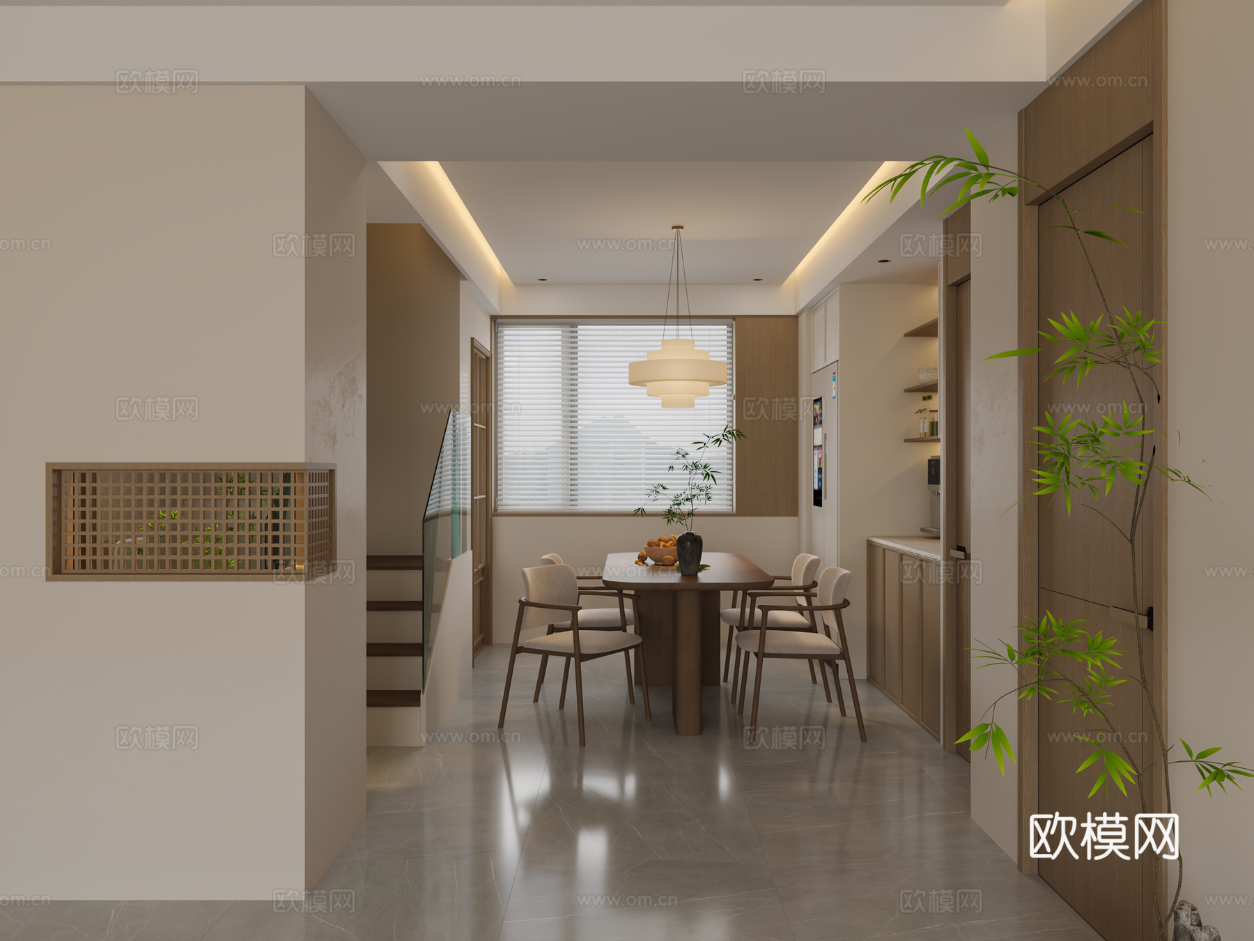 中式客餐厅3d模型下载（渲染图2）