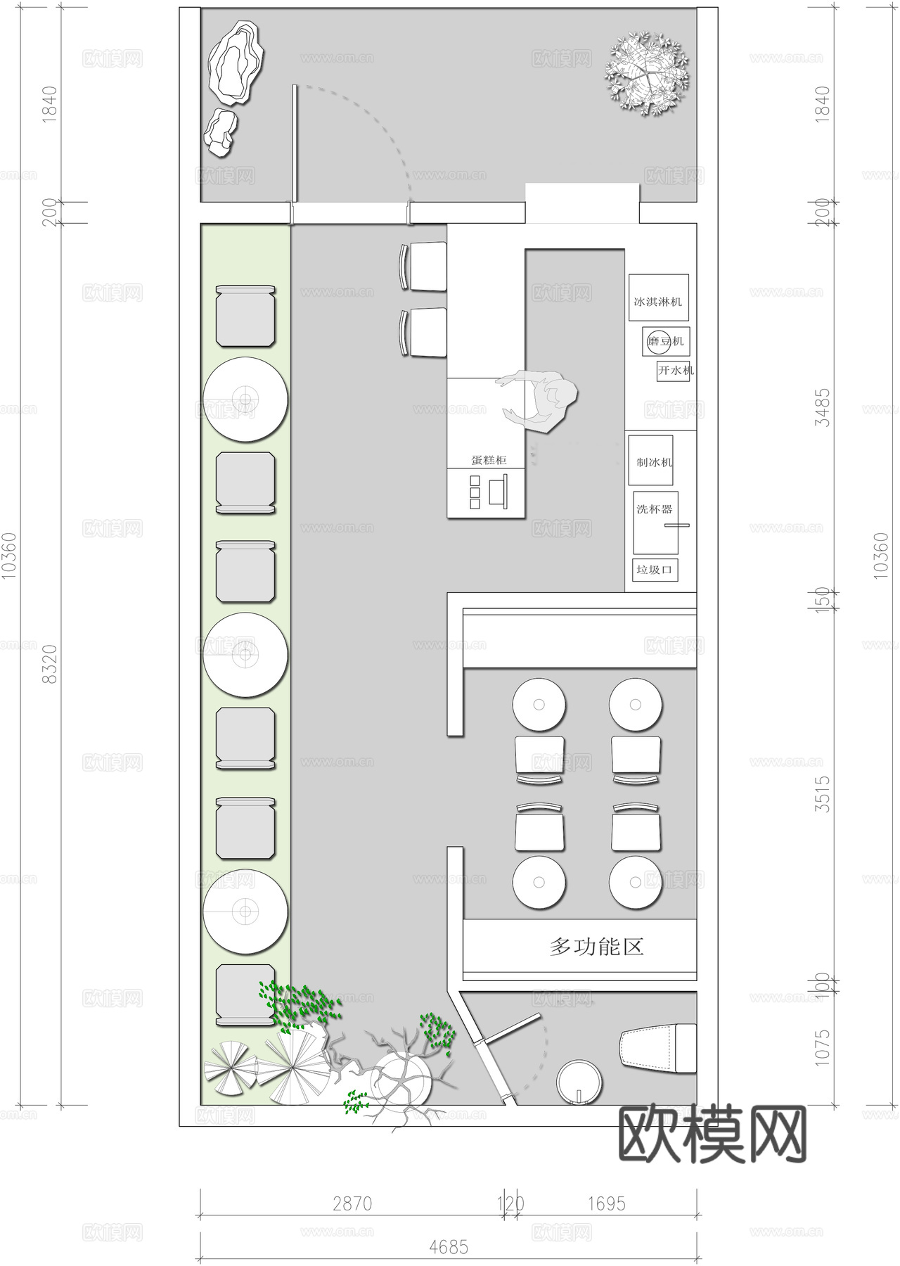 咖啡奶茶果饮景区商铺cad施工图