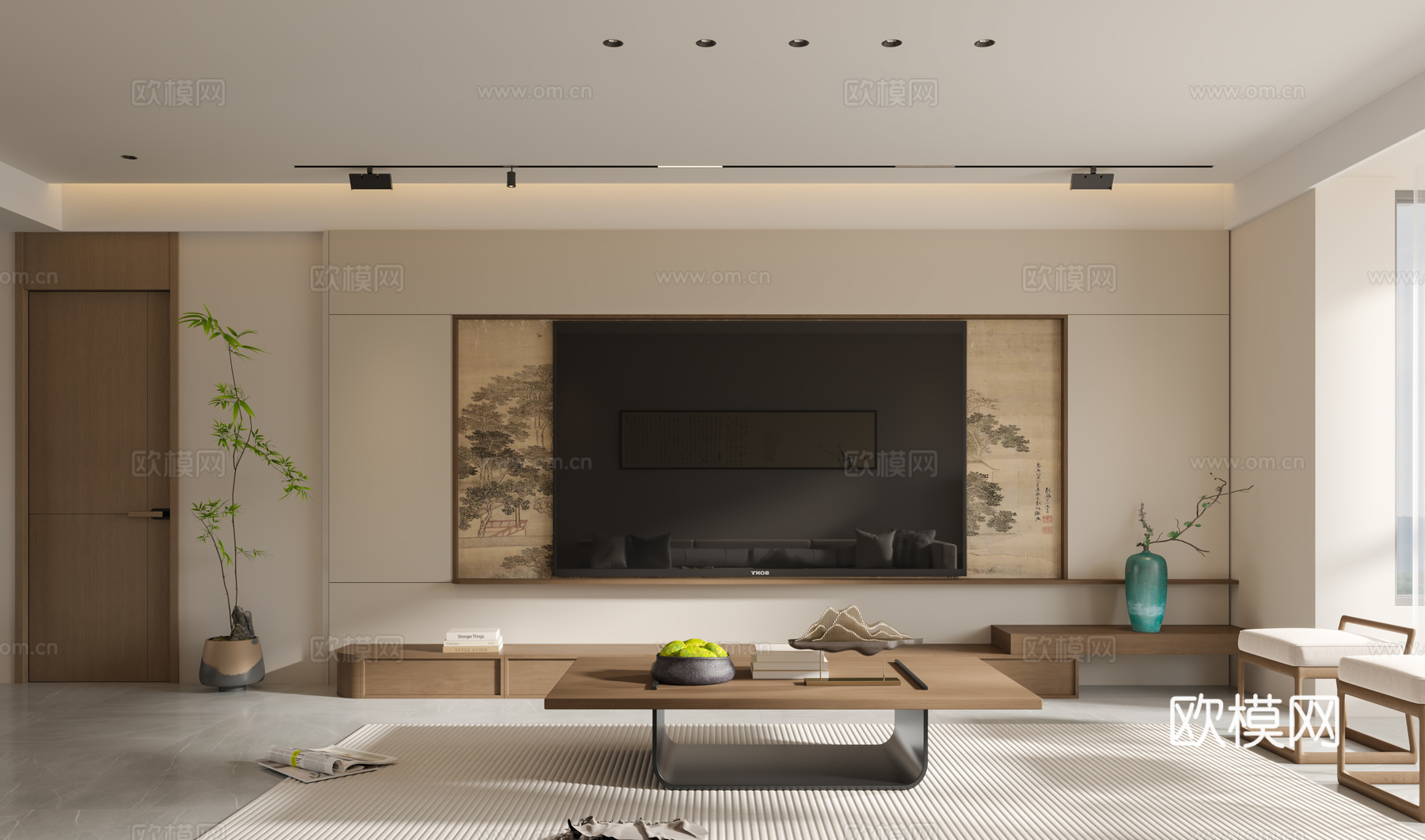 中式客餐厅3d模型下载（渲染图1）