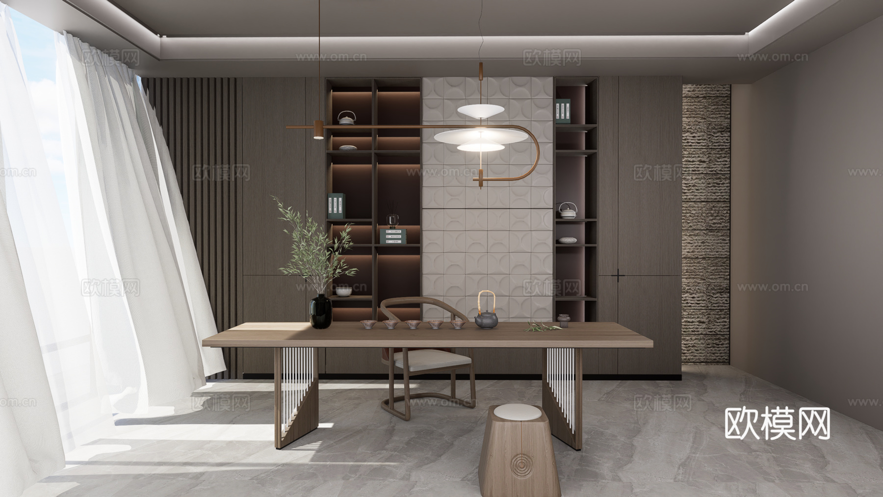 新中式书房su模型