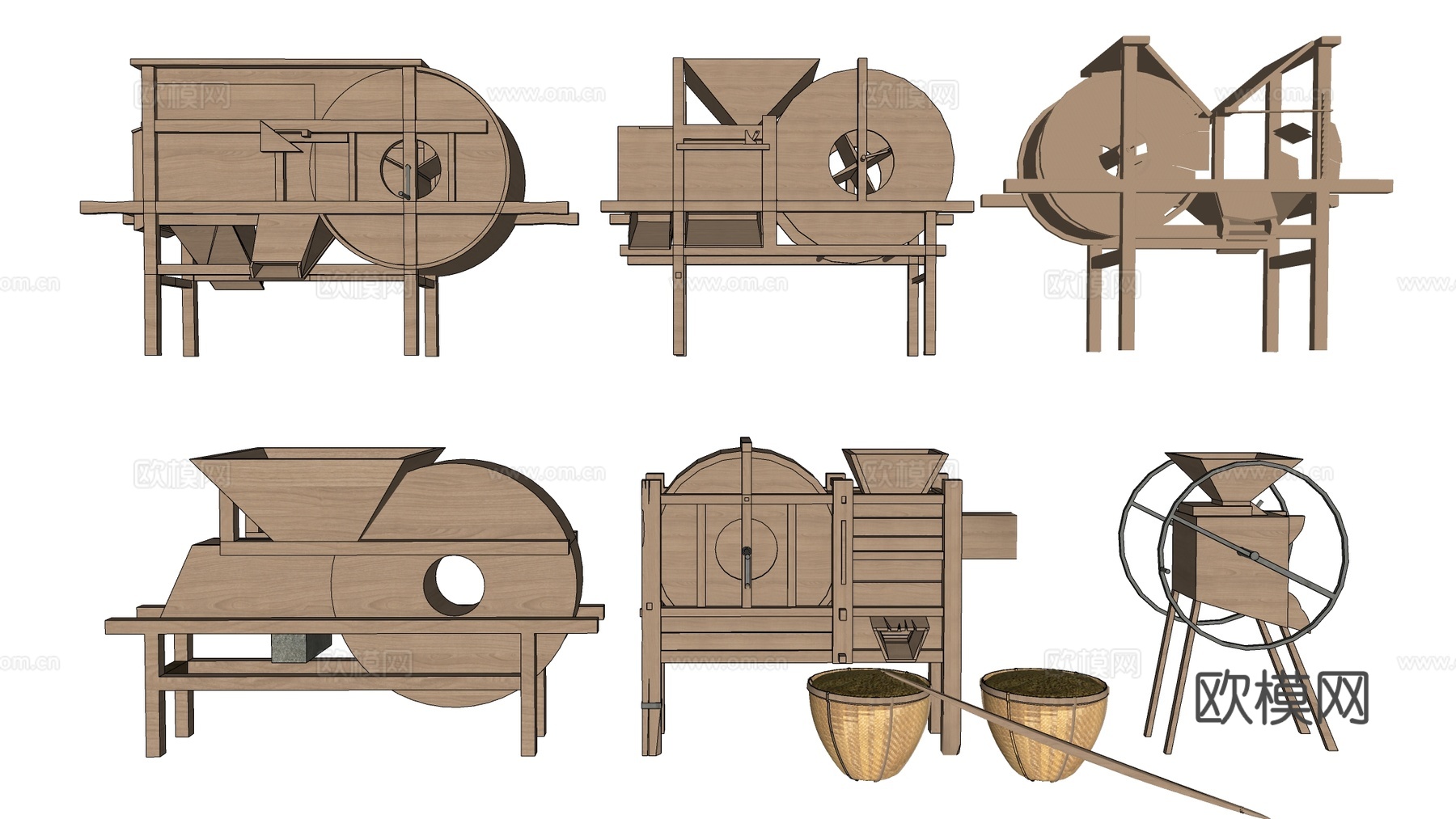 现代打谷机 农具小品 农耕小品su模型下载（渲染图3）