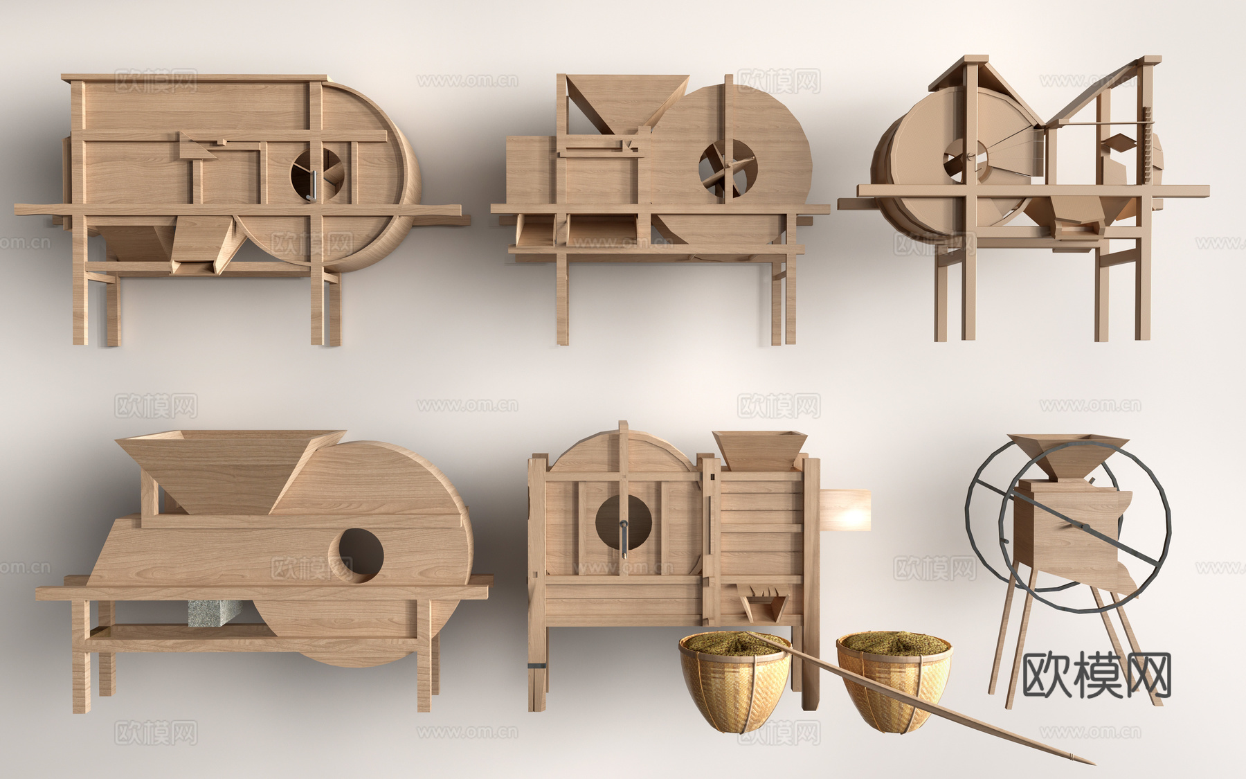 现代打谷机 农具小品 农耕小品su模型下载（渲染图1）