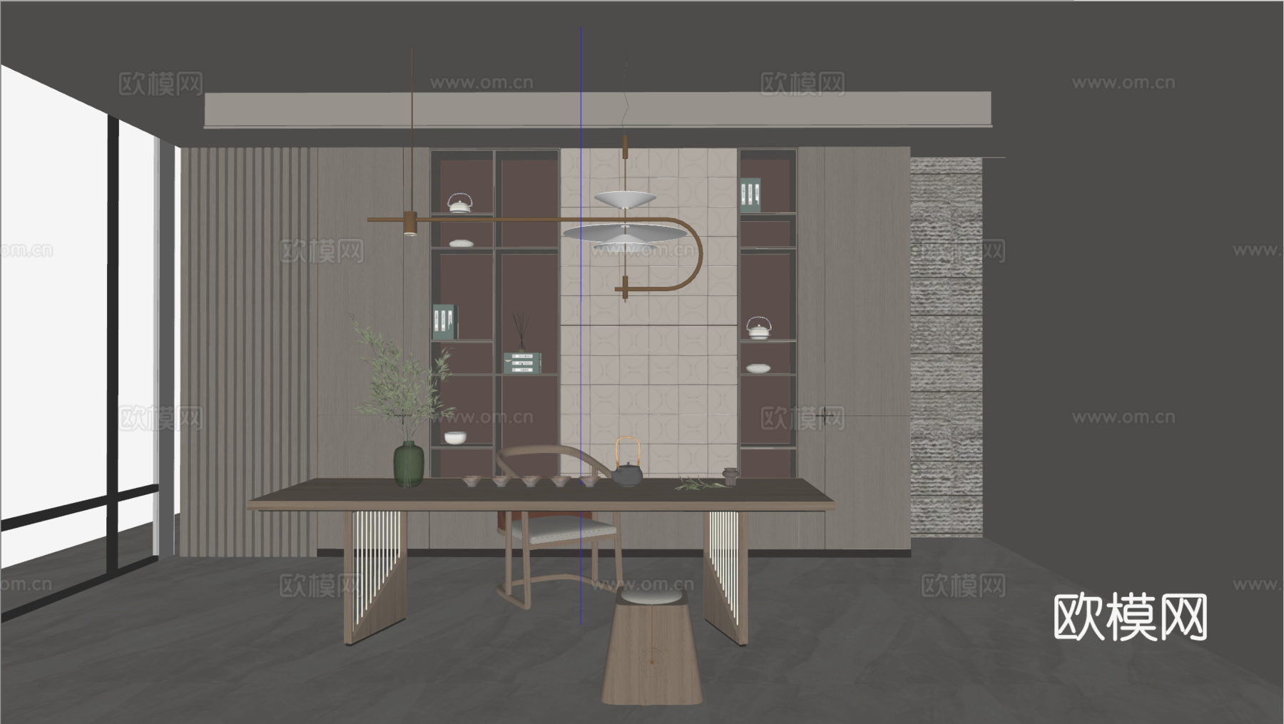 新中式书房su模型