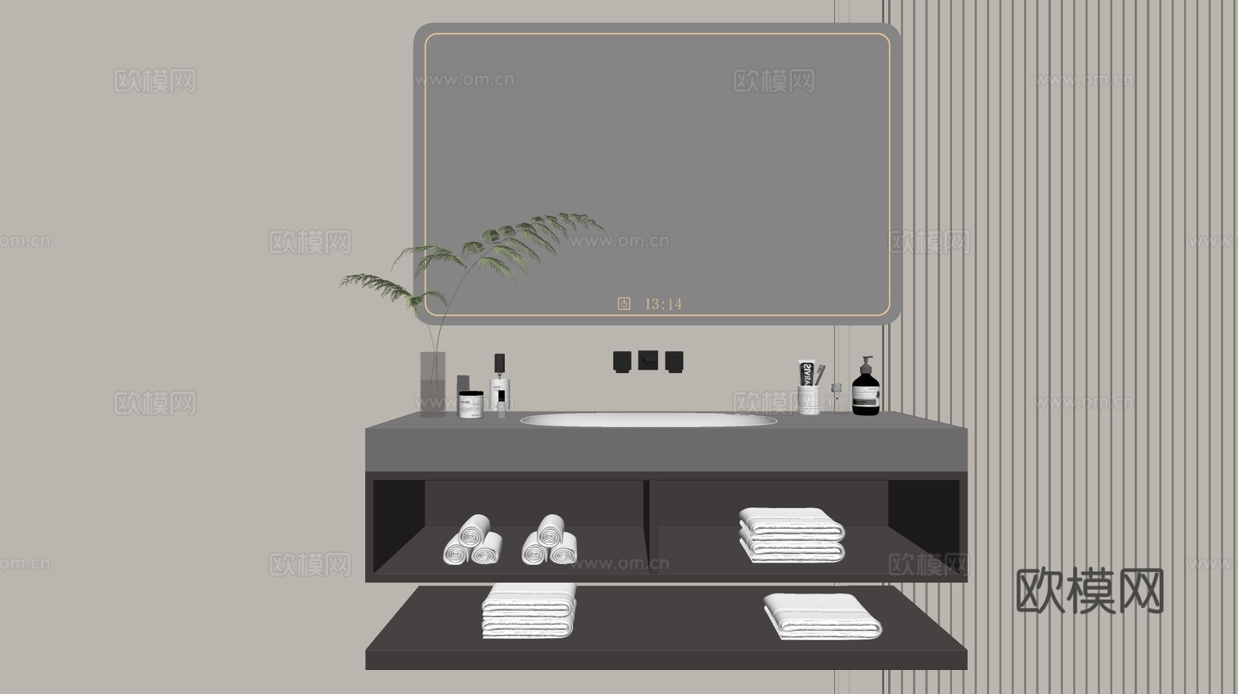 现代浴室柜 浴室台盆 浴室摆件 镜柜 洗手池su模型