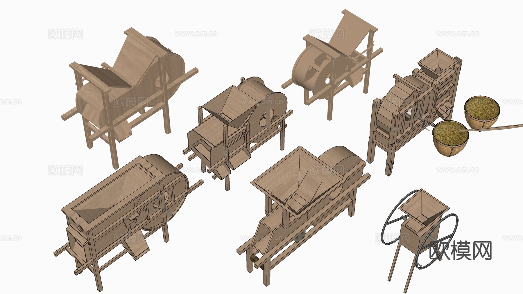 现代打谷机 农具小品 农耕小品su模型下载（渲染图3）