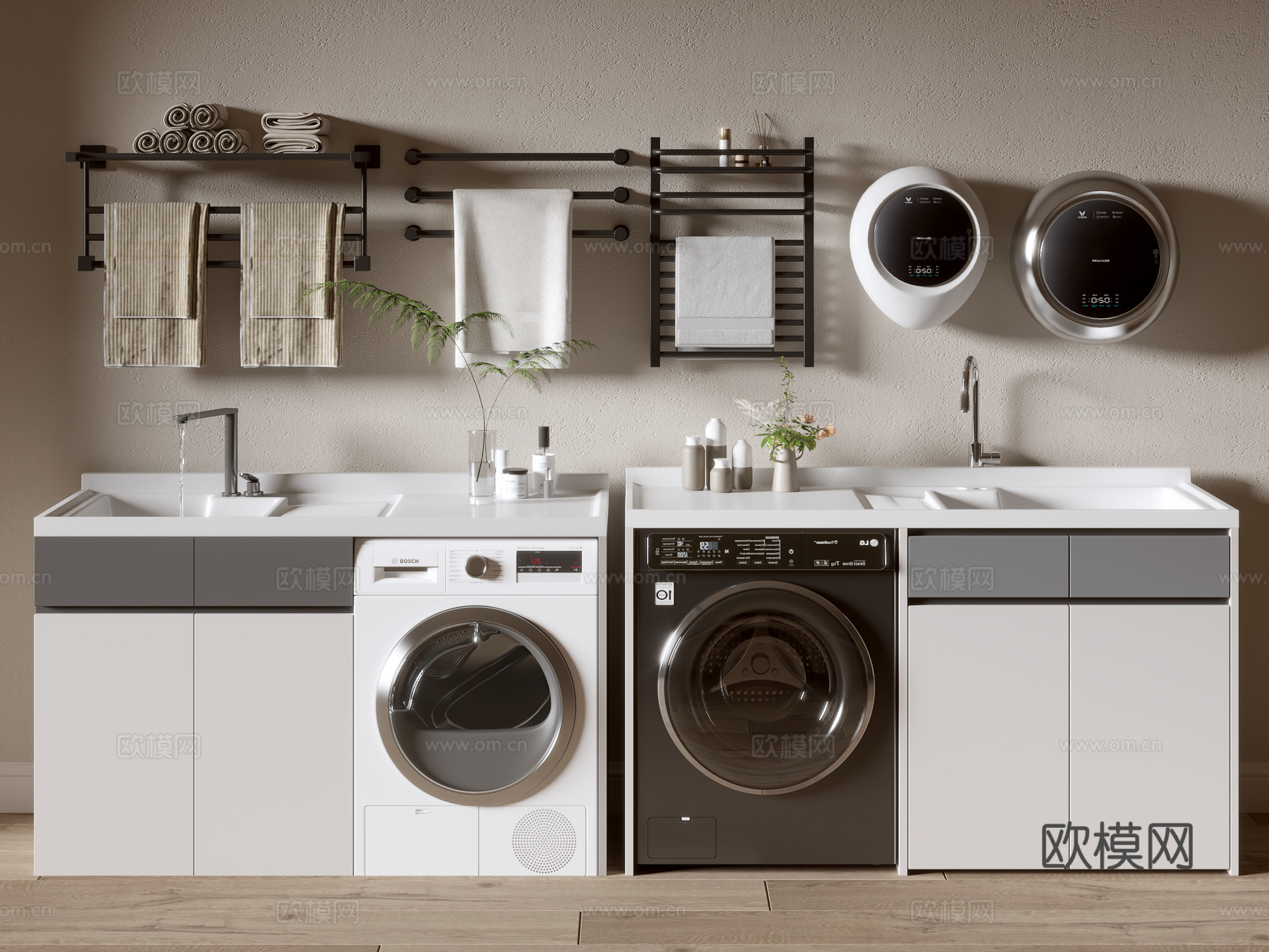 现代极简风柜子 整体柜 洗衣机柜 小洗衣机 阳台柜 储物柜su模型下载（渲染图1）