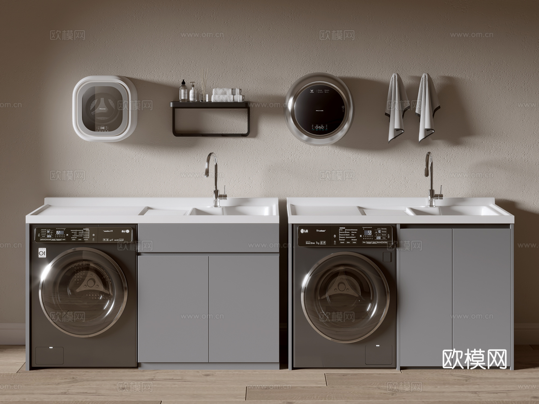 现代极简风柜子 整体柜 洗衣机柜 小洗衣机 阳台柜 储物柜su模型下载（渲染图1）