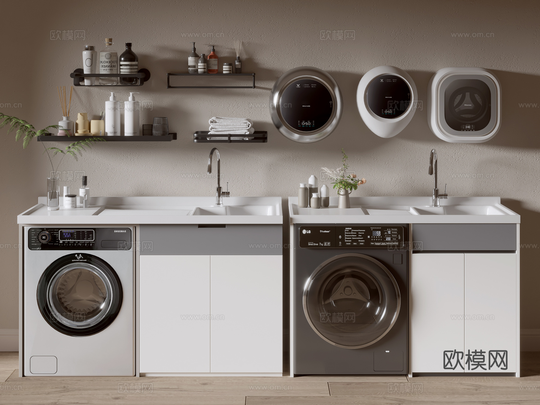 现代极简风柜子 整体柜 洗衣机柜 小洗衣机 阳台柜 储物柜su模型下载（渲染图1）