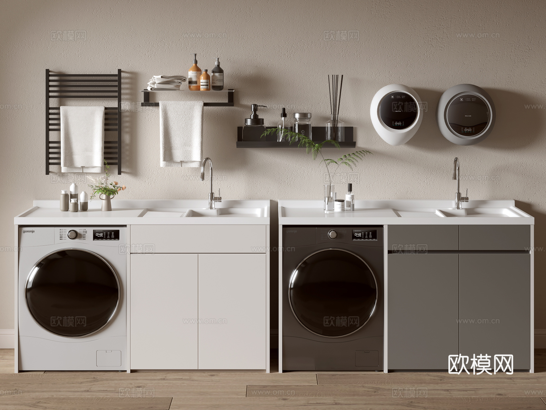 现代极简风柜子 整体柜 洗衣机柜 小洗衣机 阳台柜 储物柜su模型下载（渲染图1）