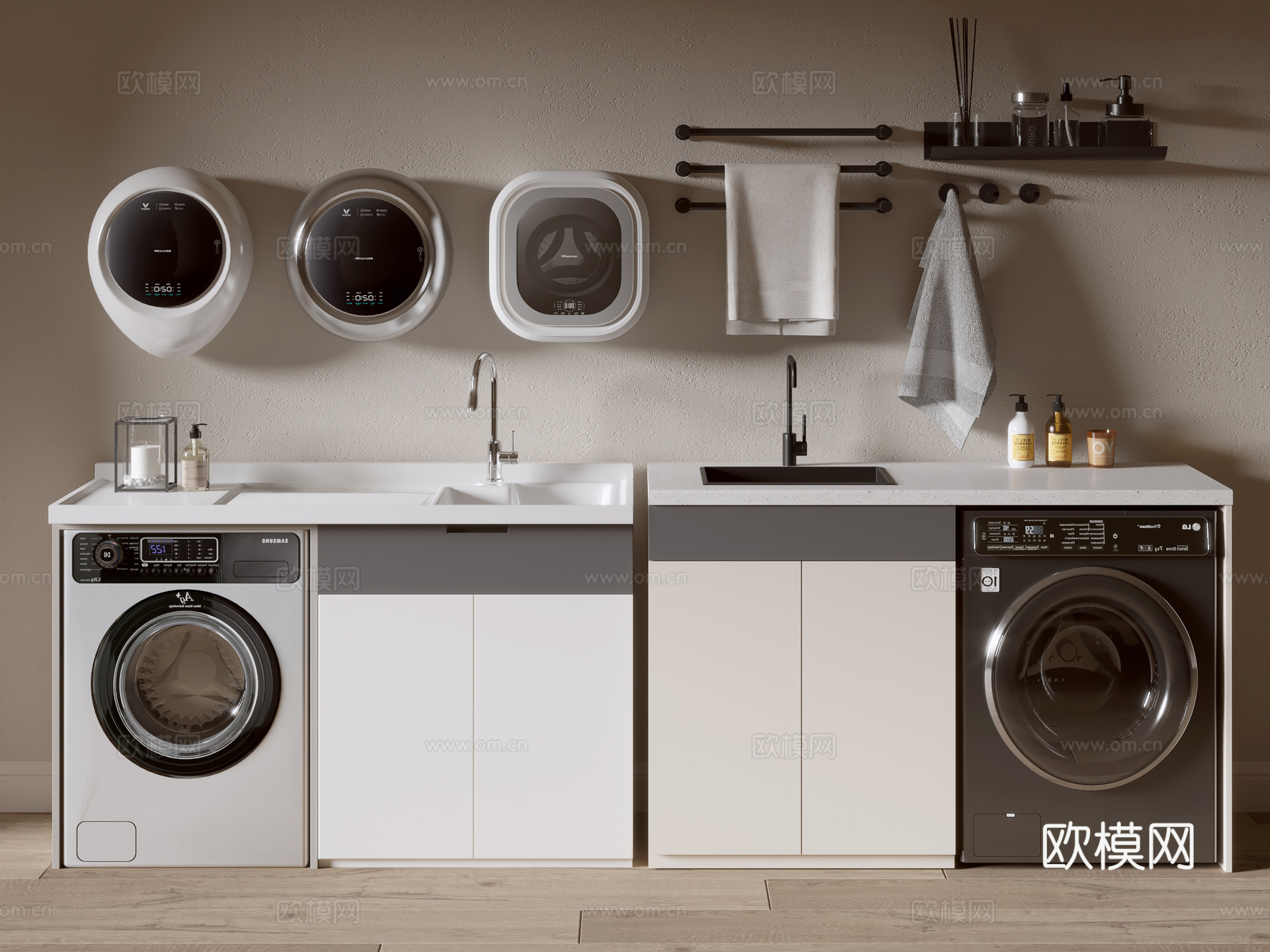 现代极简风柜子 整体柜 洗衣机柜 小洗衣机 阳台柜 储物柜su模型下载（渲染图1）