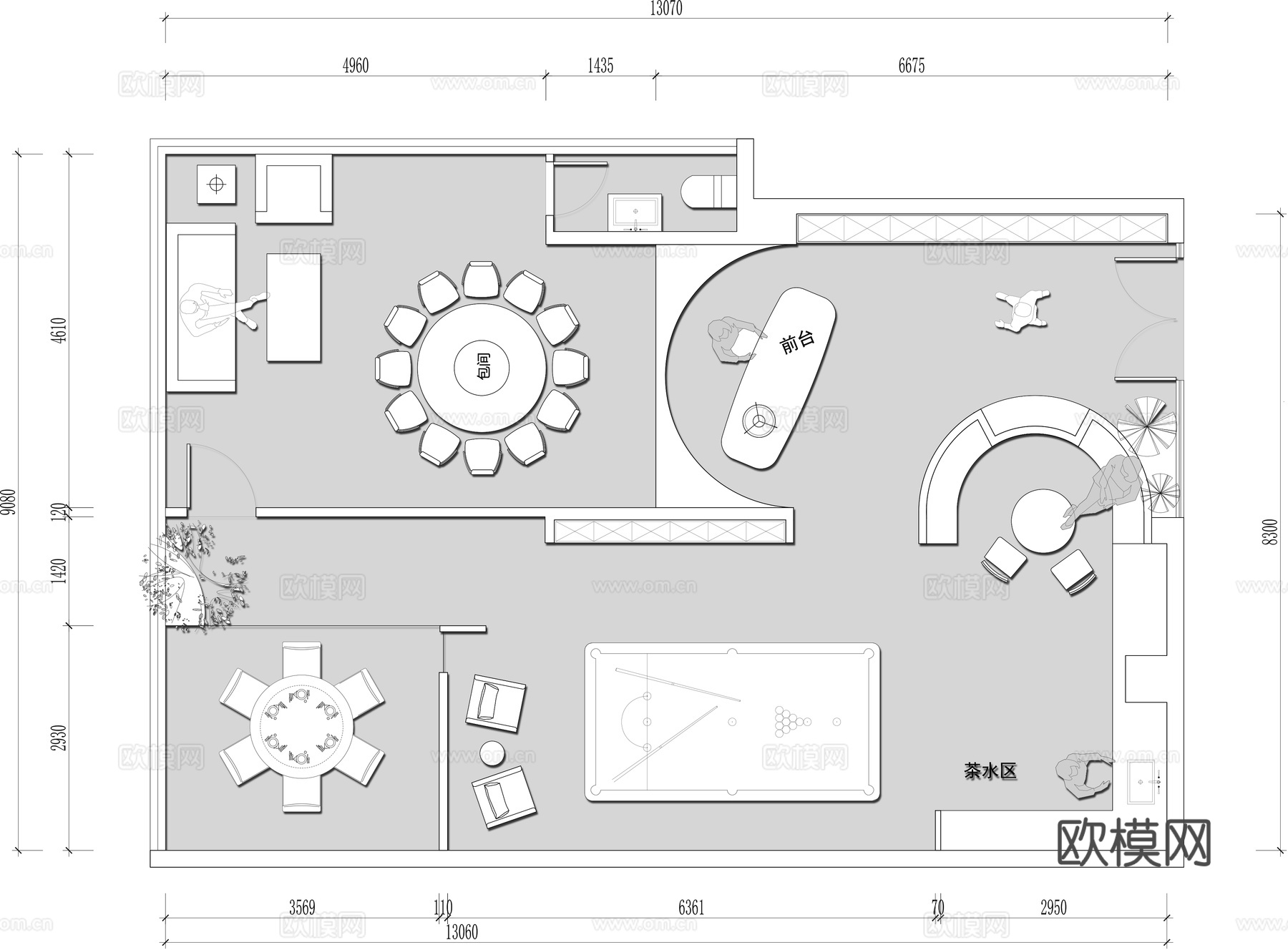 私人会所cad施工图下载（渲染图1）