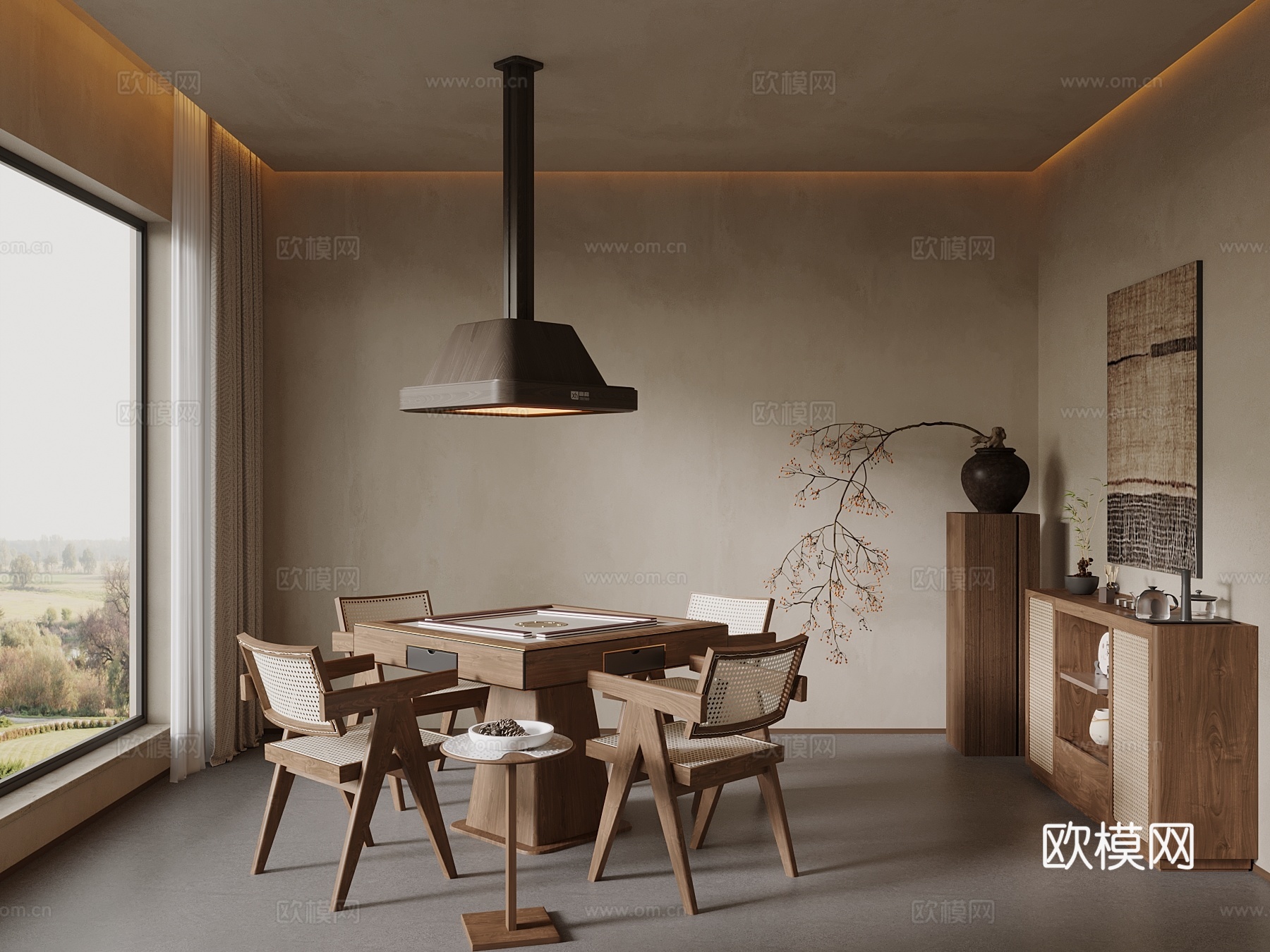 诧寂风棋牌室 麻将室 麻将桌3d模型下载