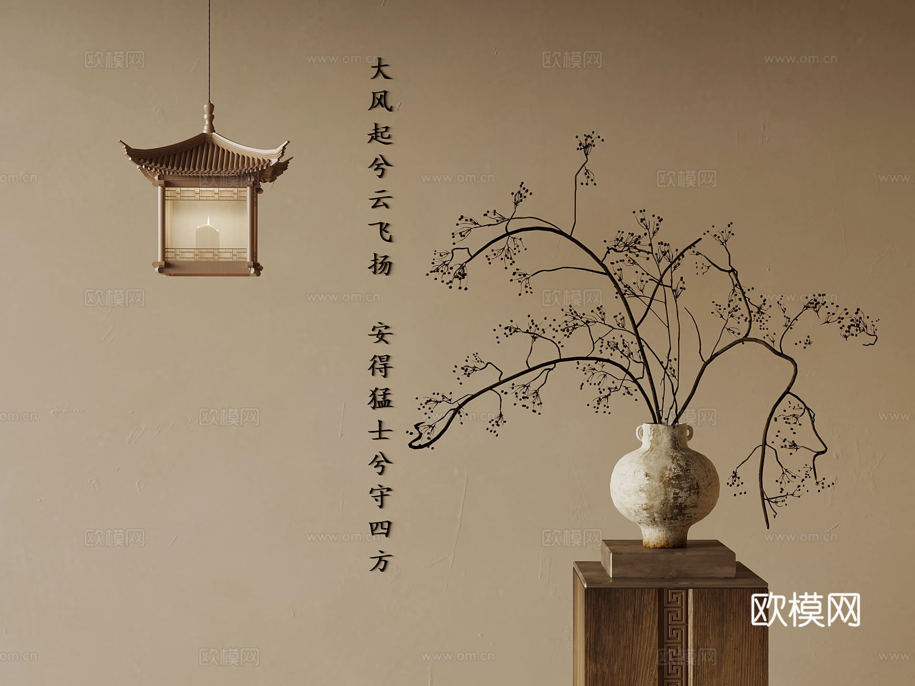 新中式插花 古建筑吊灯3d模型