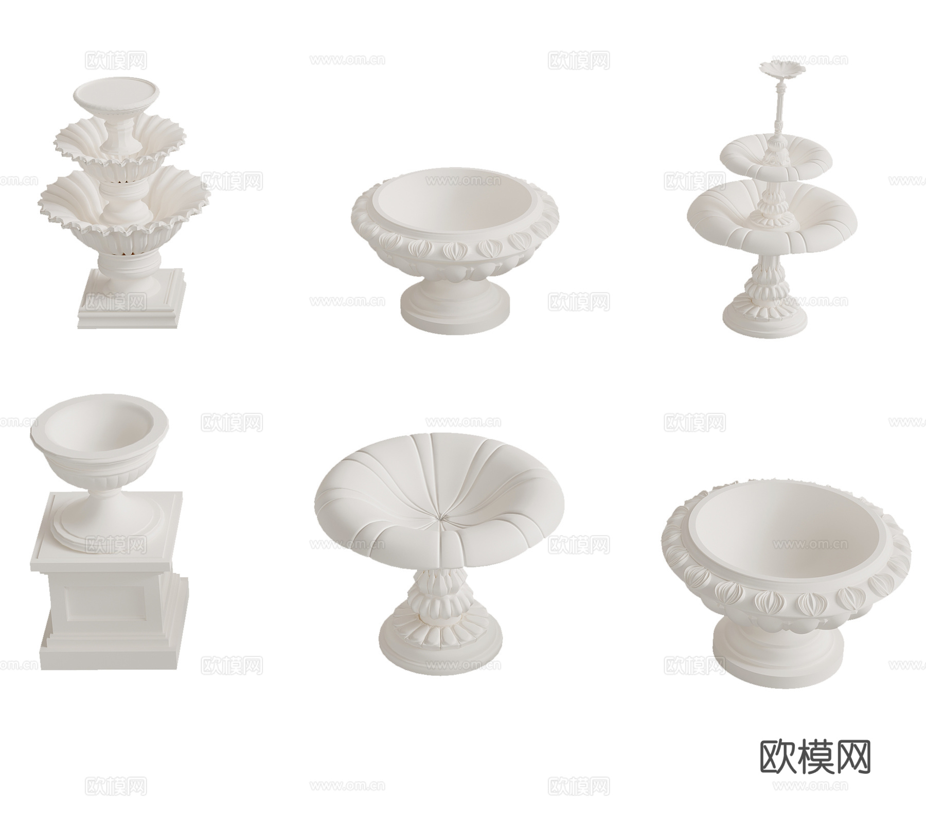 花坛 欧式古典罗马喷泉 花池 石膏柱3d模型
