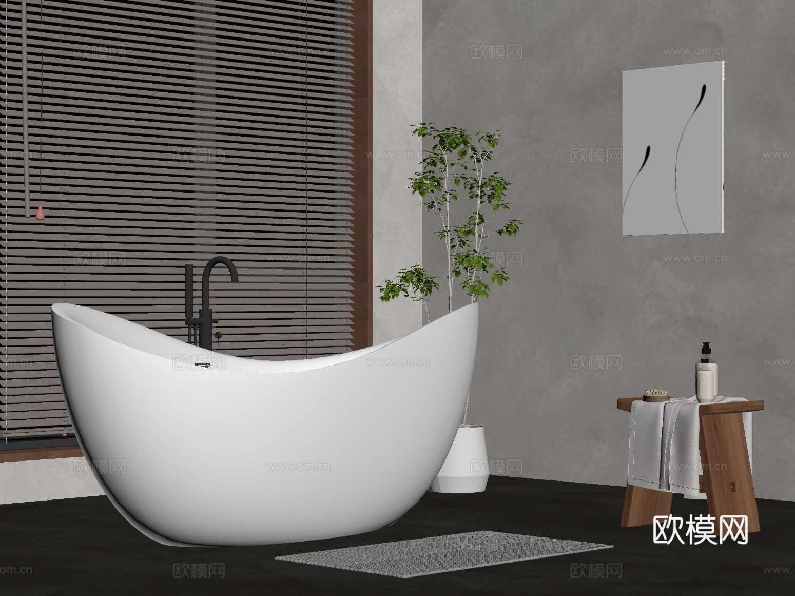 中古风浴缸 卫浴小件su模型下载（渲染图2）