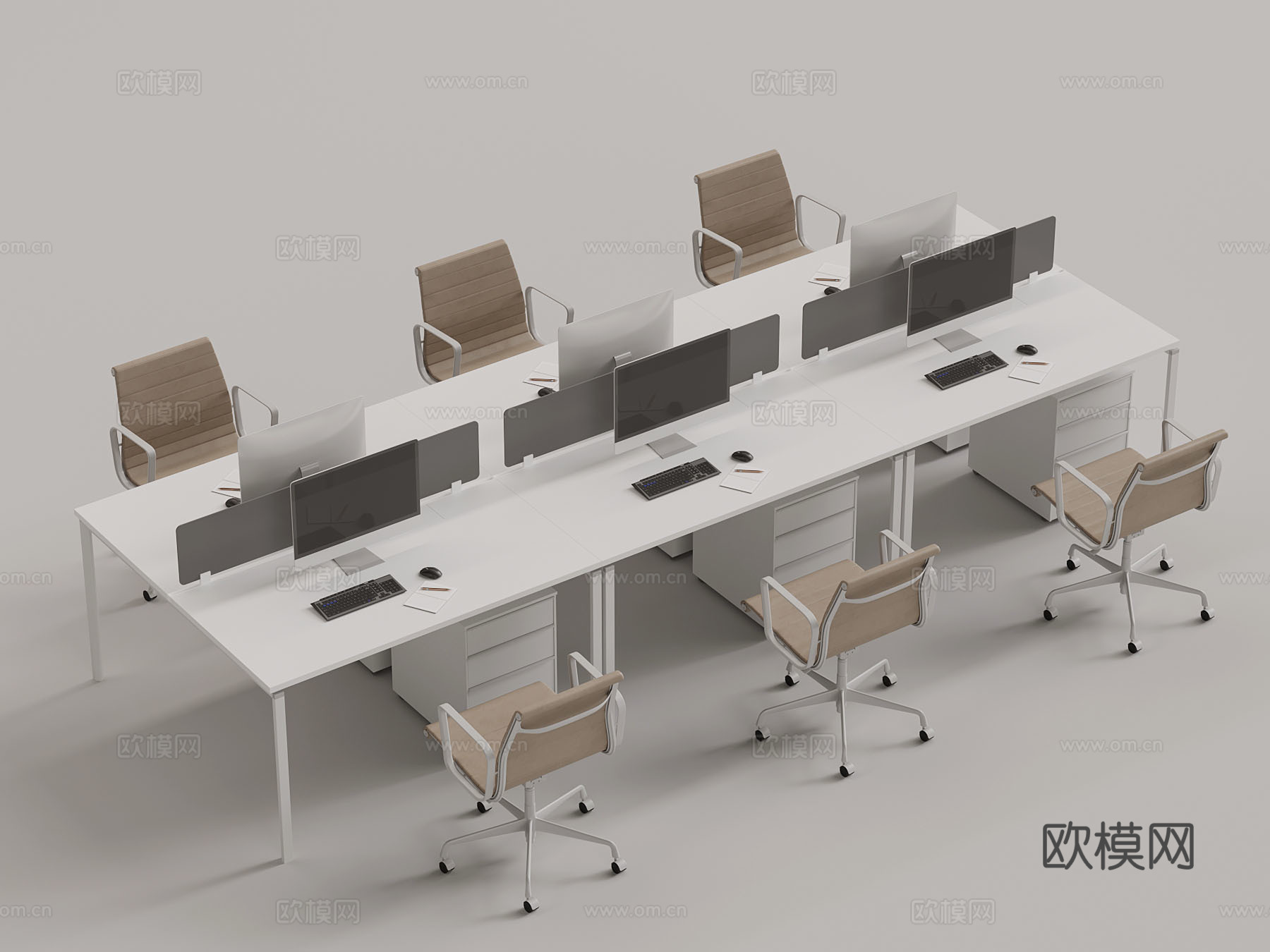 现代极简办公桌椅 办公用品su模型下载（渲染图1）