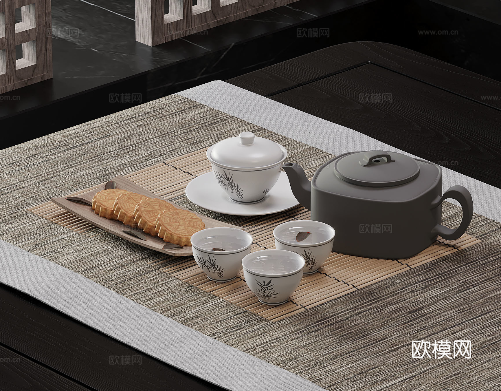 新中式茶具 茶壶 茶杯3d模型