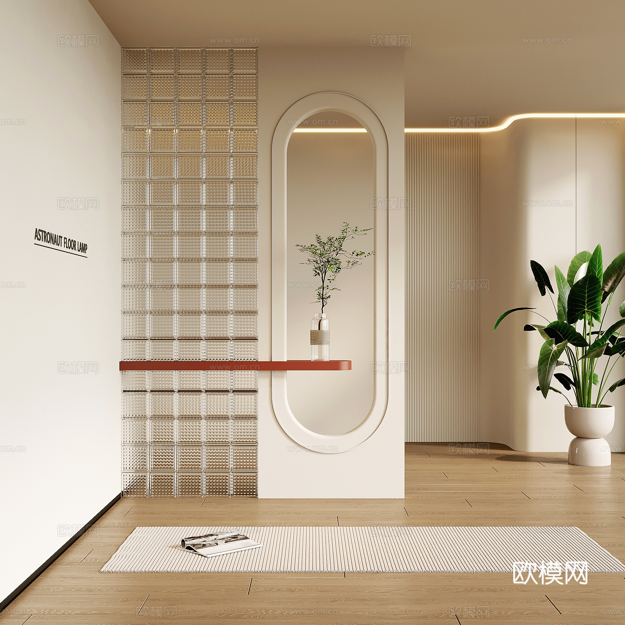 法式奶油风玄关 玄关背景 玻璃砖墙3d模型