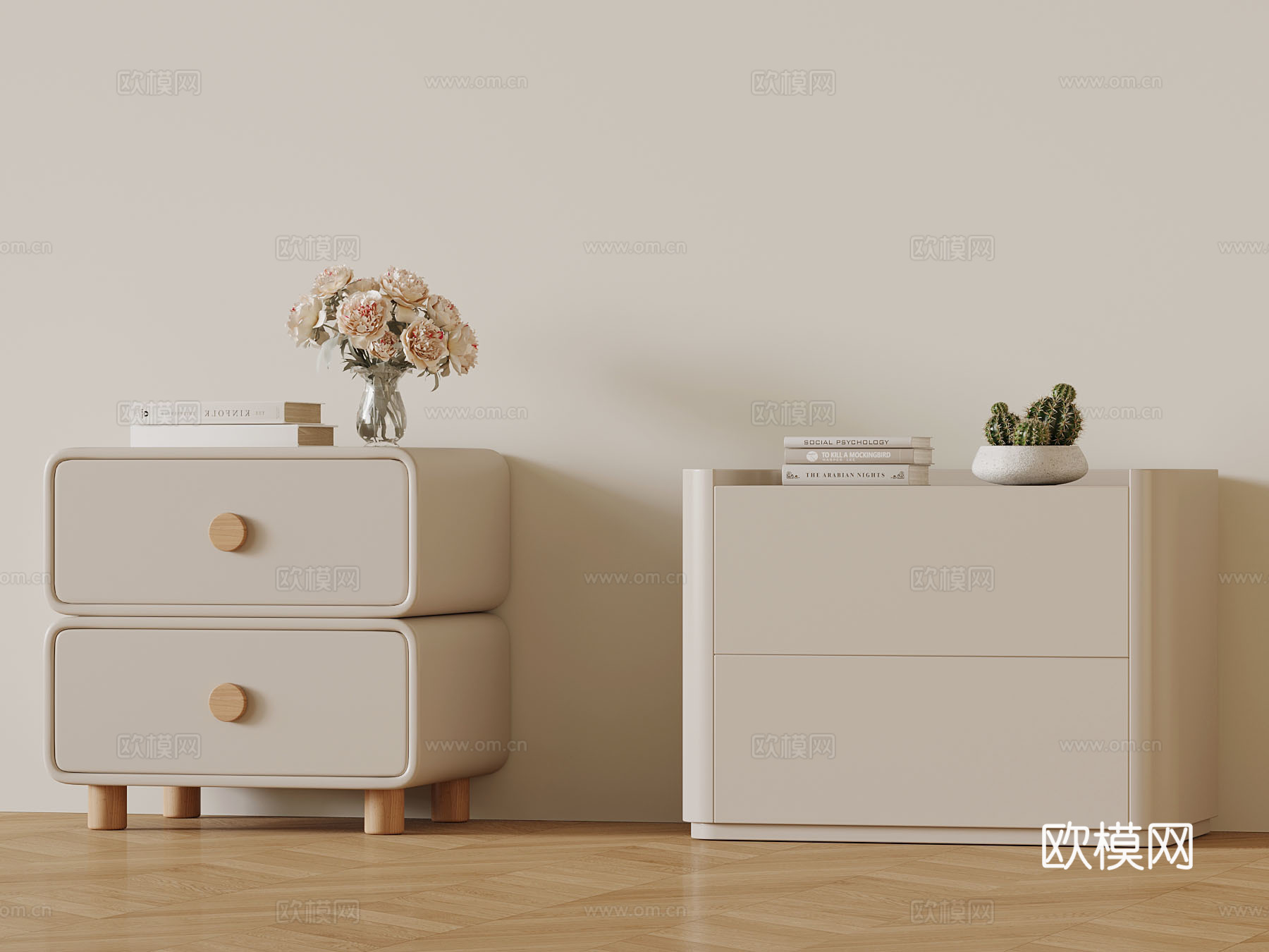 奶油风床头柜 摆件 装饰3d模型