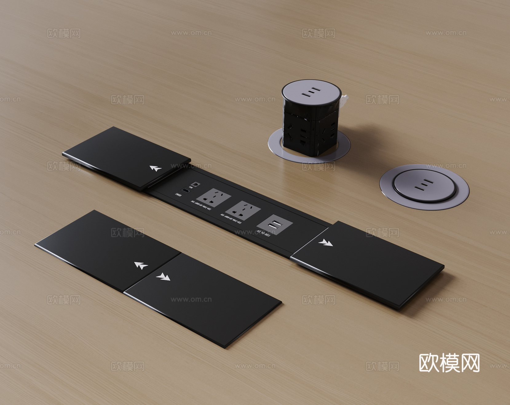 开关插座 办公桌线盒 嵌入式插座  usb插座su模型下载（渲染图1）